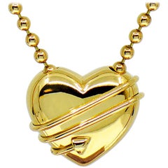 Tiffany & Co. Cupid Heart & Arrow 18k Yellow Gold Pendant & Bead Chain Necklace