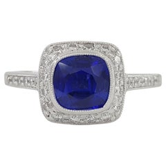  Tiffany & Co. Cushion Brilliant Cut Sapphire & Round Diamond Halo Ring