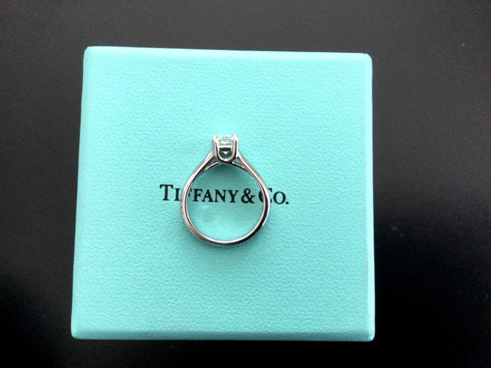 Women's Tiffany & Co. Cushion Cut Platinum and Diamond Engagement Ring .83 Carat For Sale