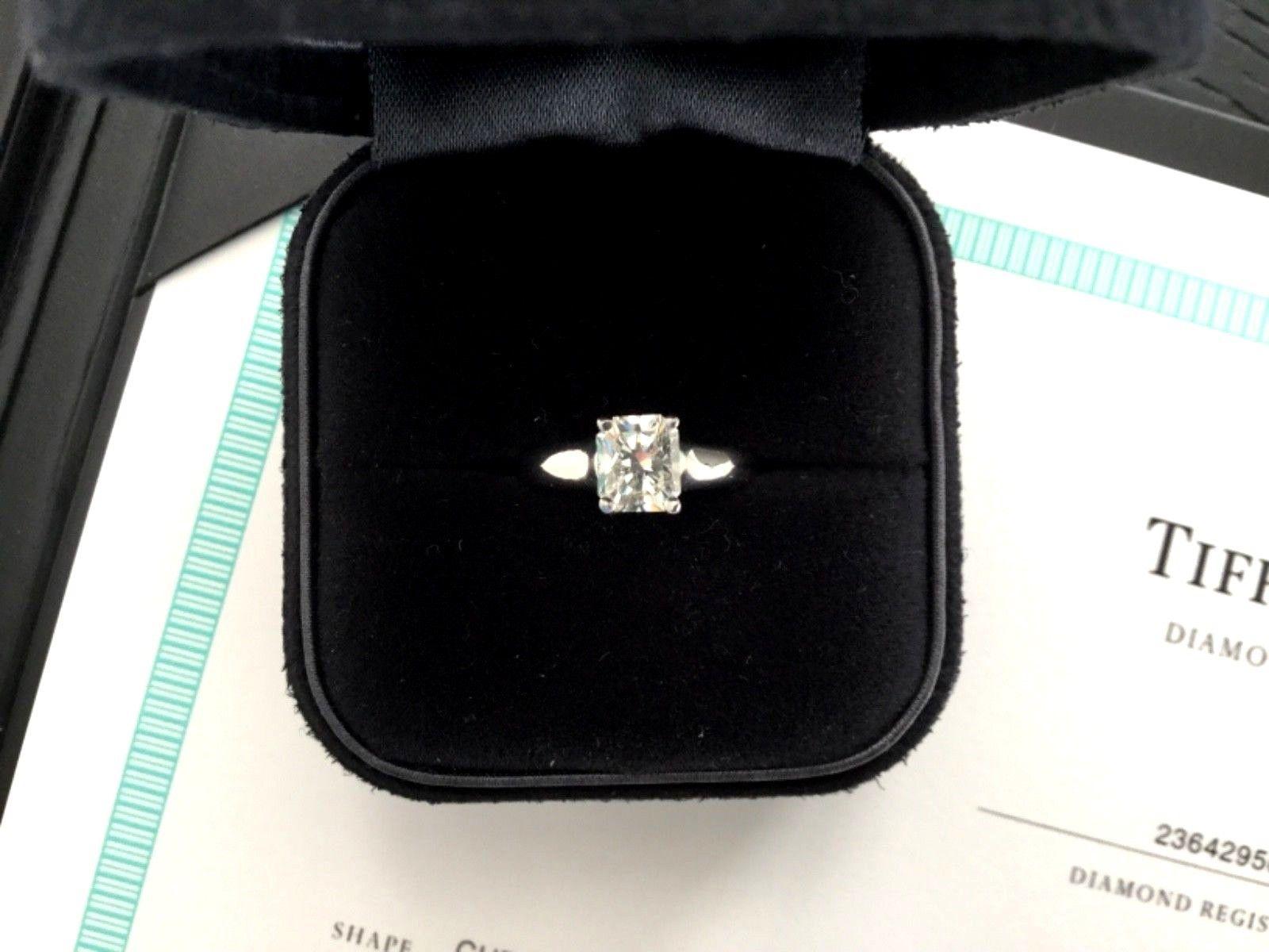 Tiffany & Co. Cushion Cut Platinum and Diamond Engagement Ring .83 Carat For Sale 1