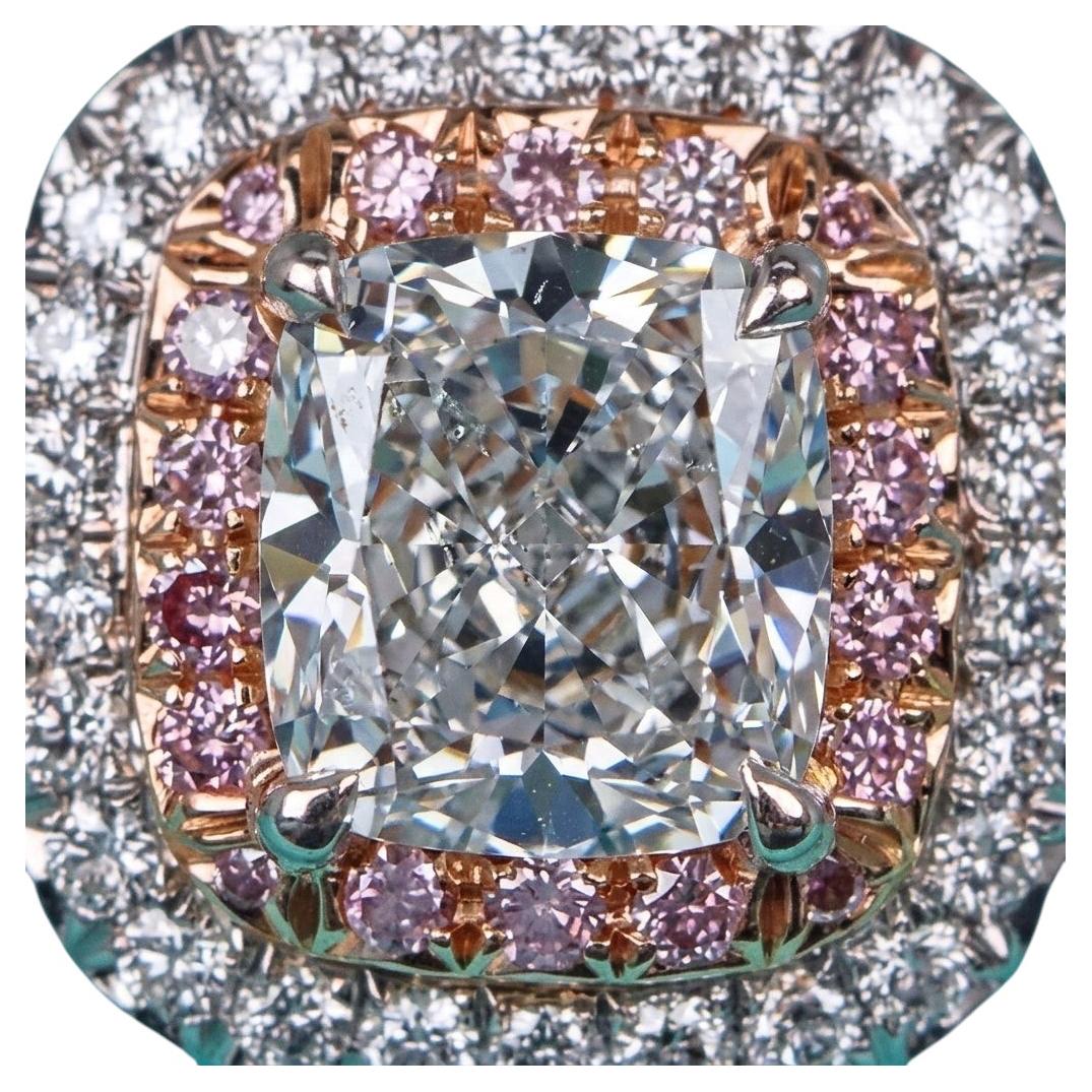 Tiffany & Co. Halo-Ring mit Diamant im Cushion-Schliff und rosa Diamanten im Angebot