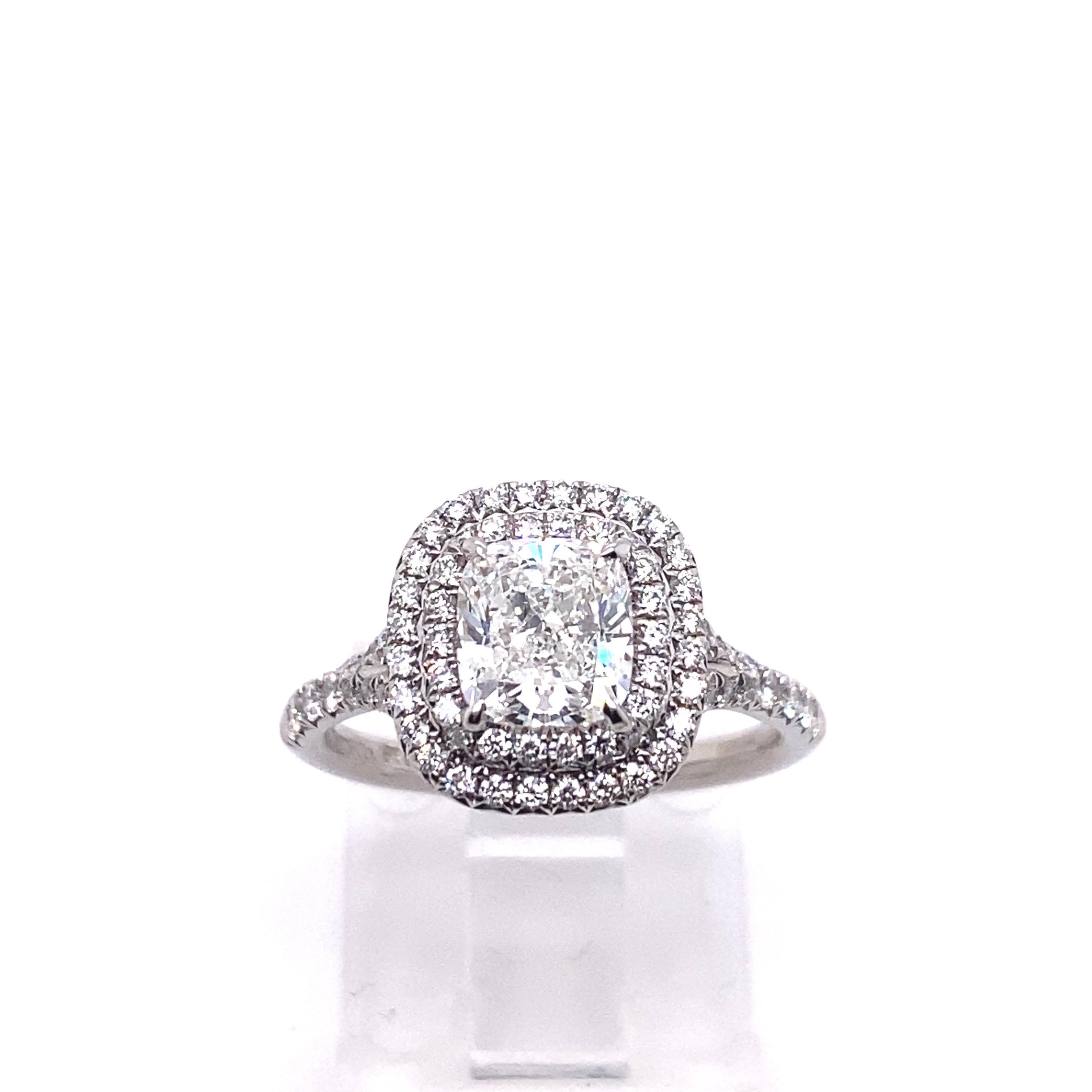 Tiffany & Co Cushion Diamond Double Halo Soleste 1.63 Tcw Engagement Ring Plat 4