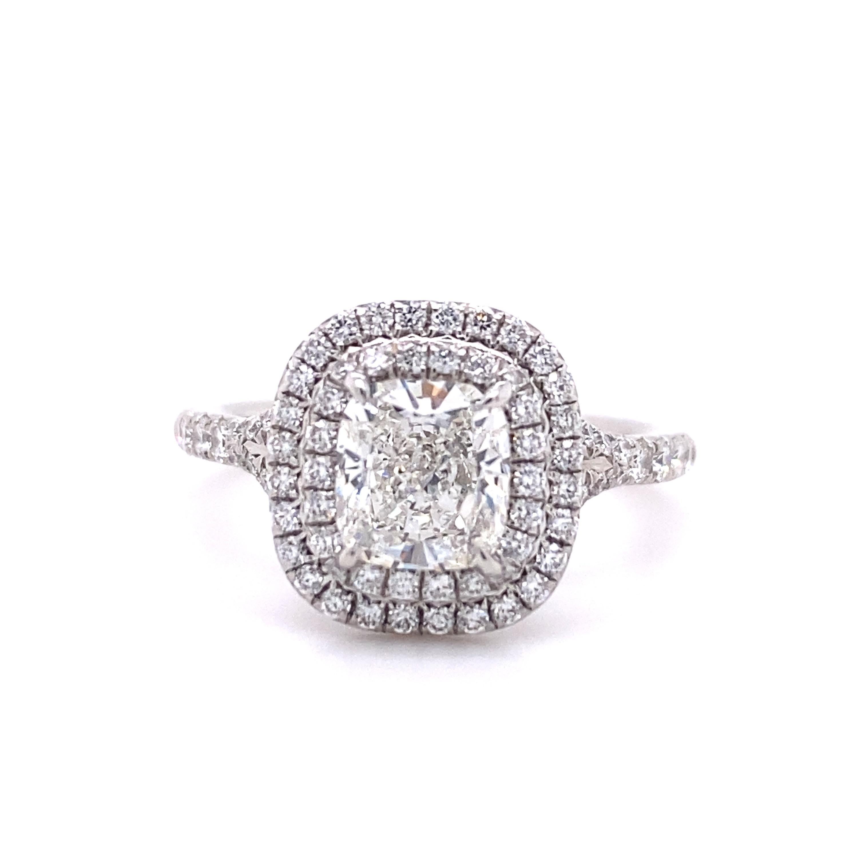 Tiffany & Co Cushion Diamond Double Halo Soleste 1.63 Tcw Engagement Ring Plat 6