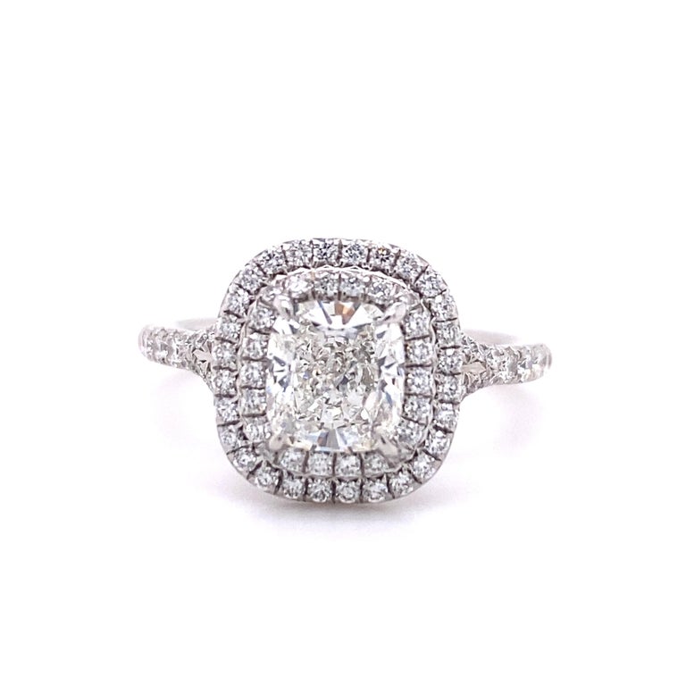 Tiffany & Co Cushion Diamond Double Halo Soleste 1.63 Tcw Engagement Ring Plat For Sale 7
