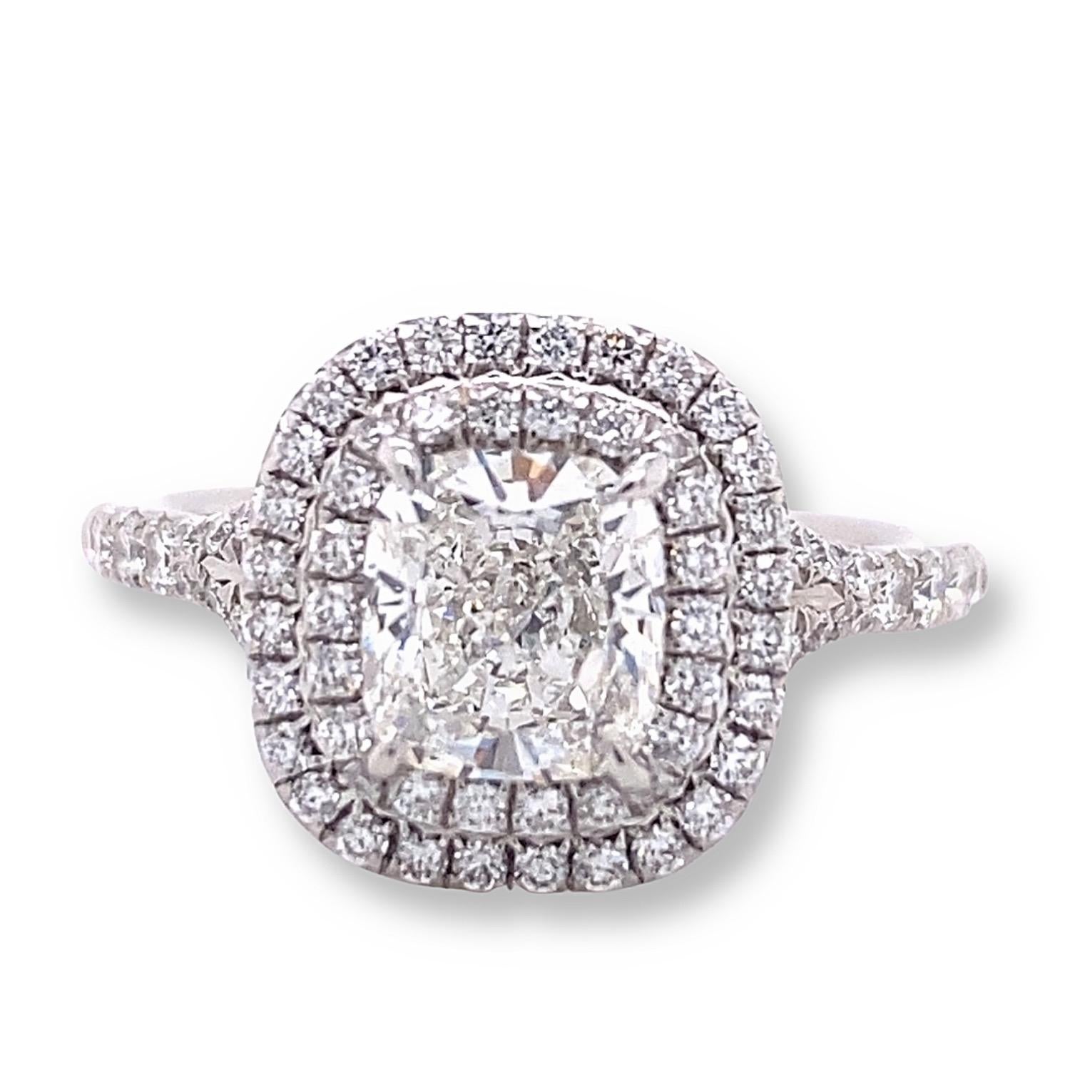 Tiffany & Co Cushion Diamond Double Halo Soleste 1.63 Tcw Engagement Ring Plat 7