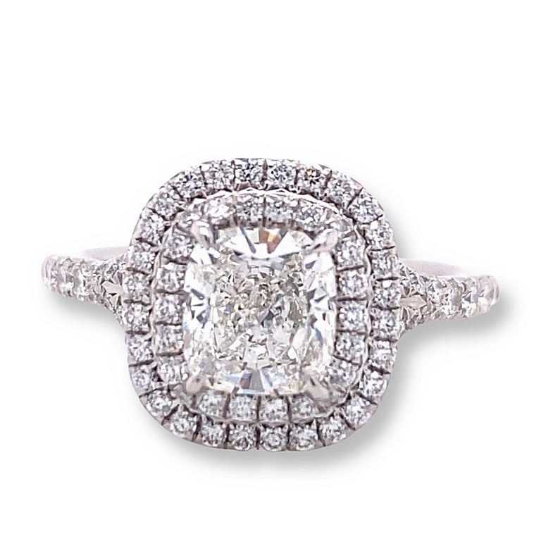 Tiffany & Co Cushion Diamond Double Halo Soleste 1.63 Tcw Engagement Ring Plat For Sale 8
