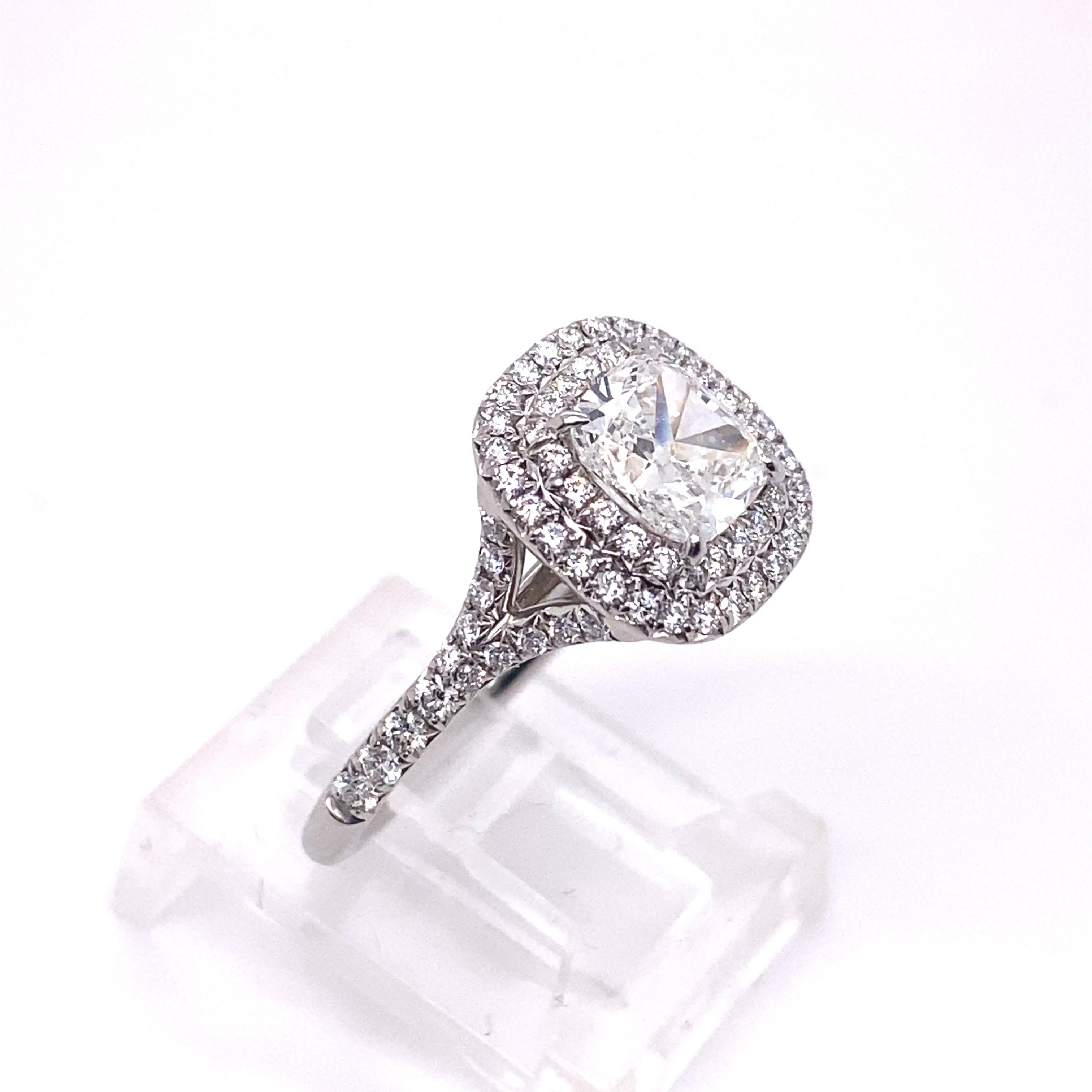 Cushion Cut Tiffany & Co Cushion Diamond Double Halo Soleste 1.63 Tcw Engagement Ring Plat