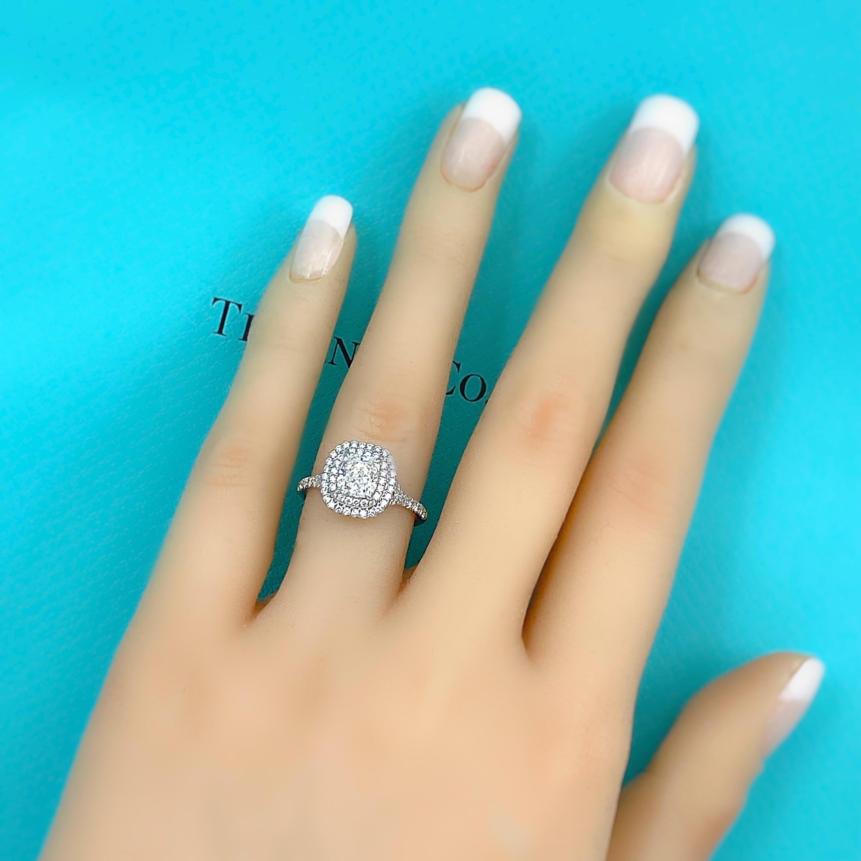 Women's Tiffany & Co Cushion Diamond Double Halo Soleste 1.63 Tcw Engagement Ring Plat