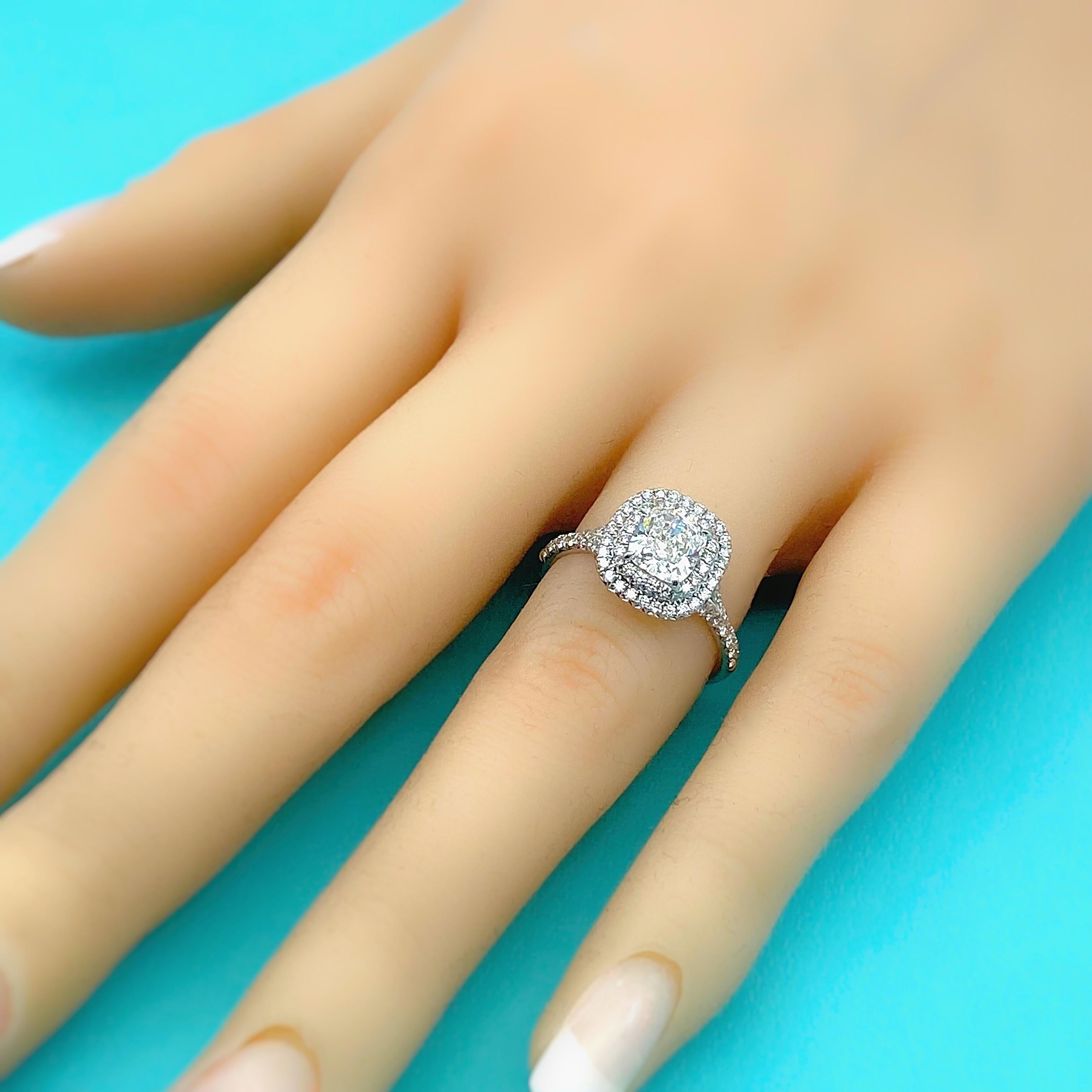 Tiffany & Co Cushion Diamond Double Halo Soleste 1.63 Tcw Engagement Ring Plat 2