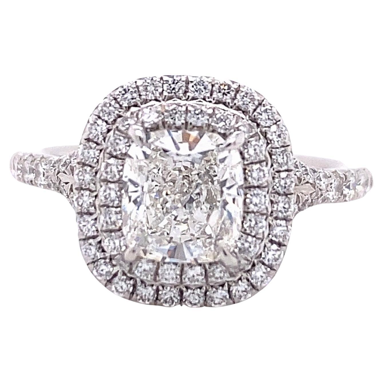 Tiffany & Co Cushion Diamond Double Halo Soleste 1.63 Tcw Engagement Ring Plat