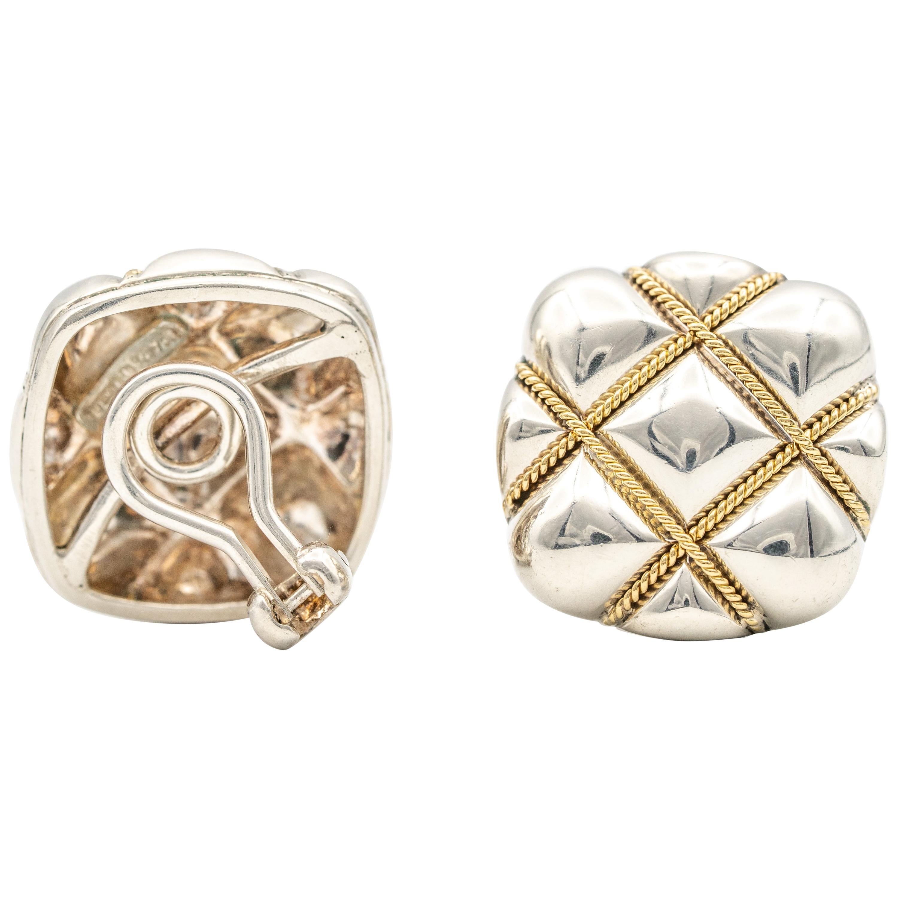 Tiffany & Co. Quilted Sterling Silver and 18 Karat Gold Earrings