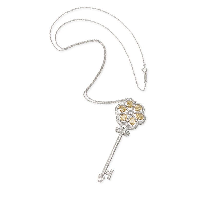 Tiffany and Co. Custom Made Fancy Yellow Diamond Key Pendant in 18Kt
