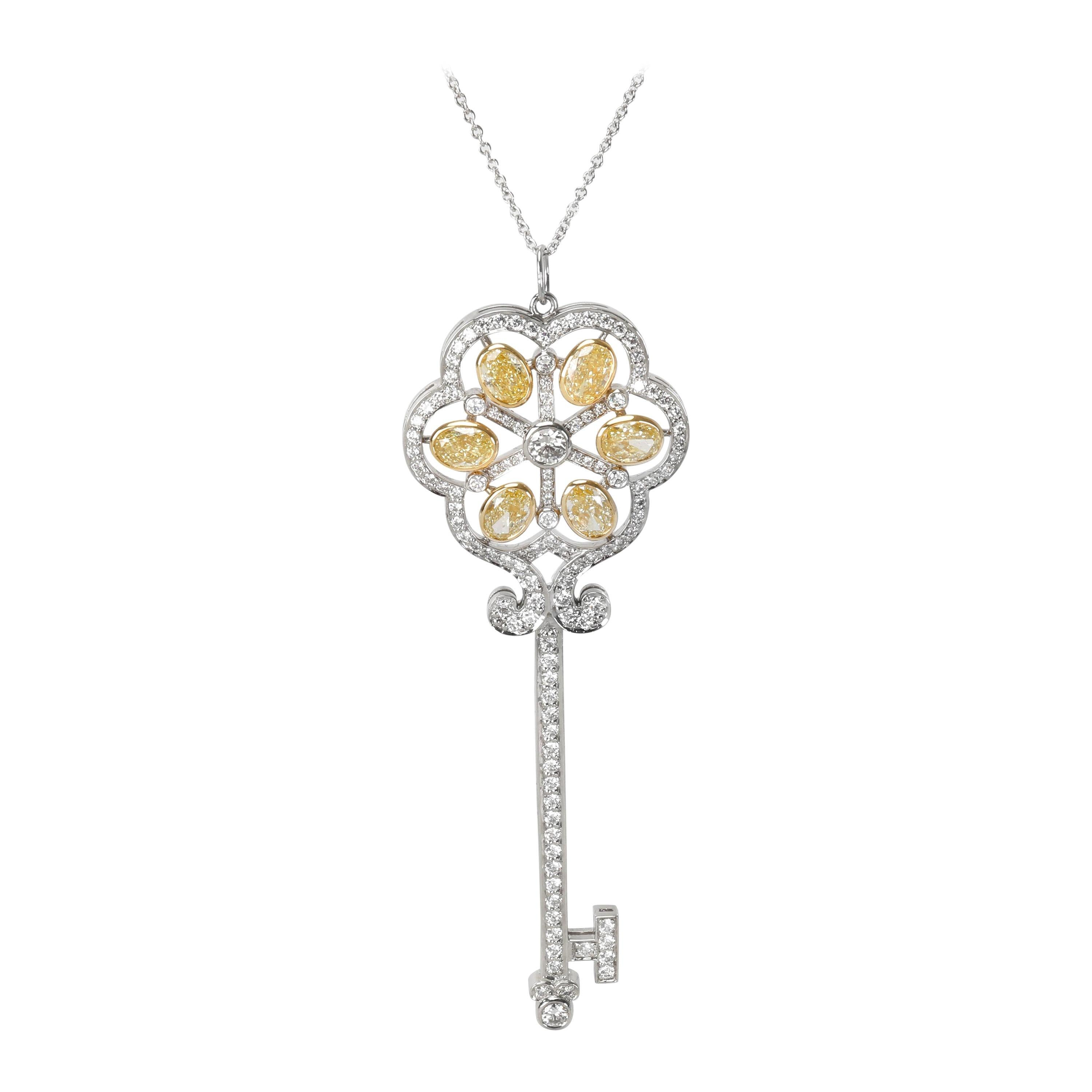Vintage Tiffany and Co. Diamond Key Pendant Set in 18k Yellow Gold