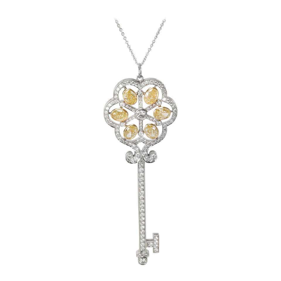 Tiffany and Co. Custom Made Fancy Yellow Diamond Key Pendant in 18Kt ...