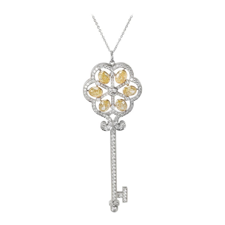 Tiffany and Co. Custom Made Fancy Yellow Diamond Key Pendant in 18Kt
