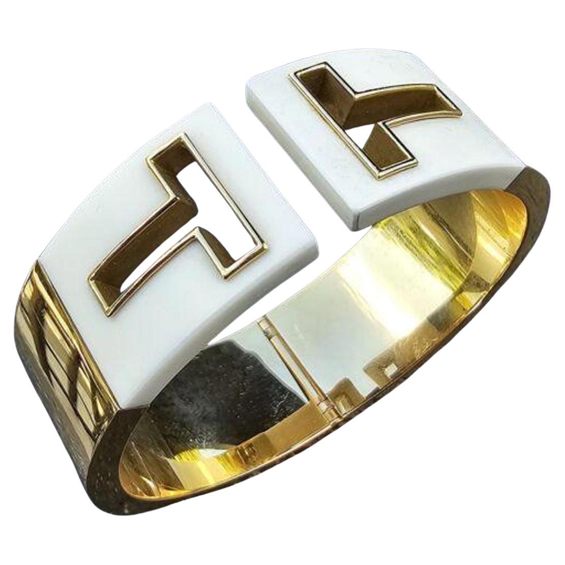 Tiffany & Co. Cut-Out White Ceramic Cuff Bracelet 18k Yellow Gold Germany Box