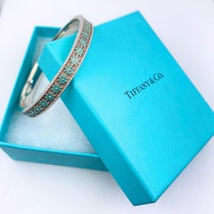 Tiffany & Co. Daisy Flower Blue Enamel Bangle Bracelet in Sterling Silver