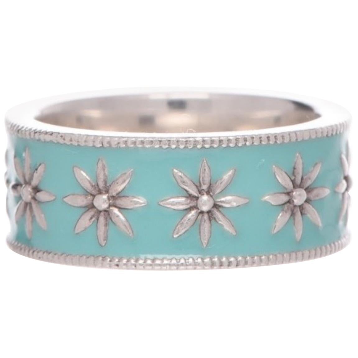 Tiffany & Co. Daisy Flower Blue Enamel Sterling Silver Ring