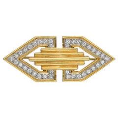 Tiffany 
Co. Deco 18 Karat Yellow Gold and Diamond Clip Brooch