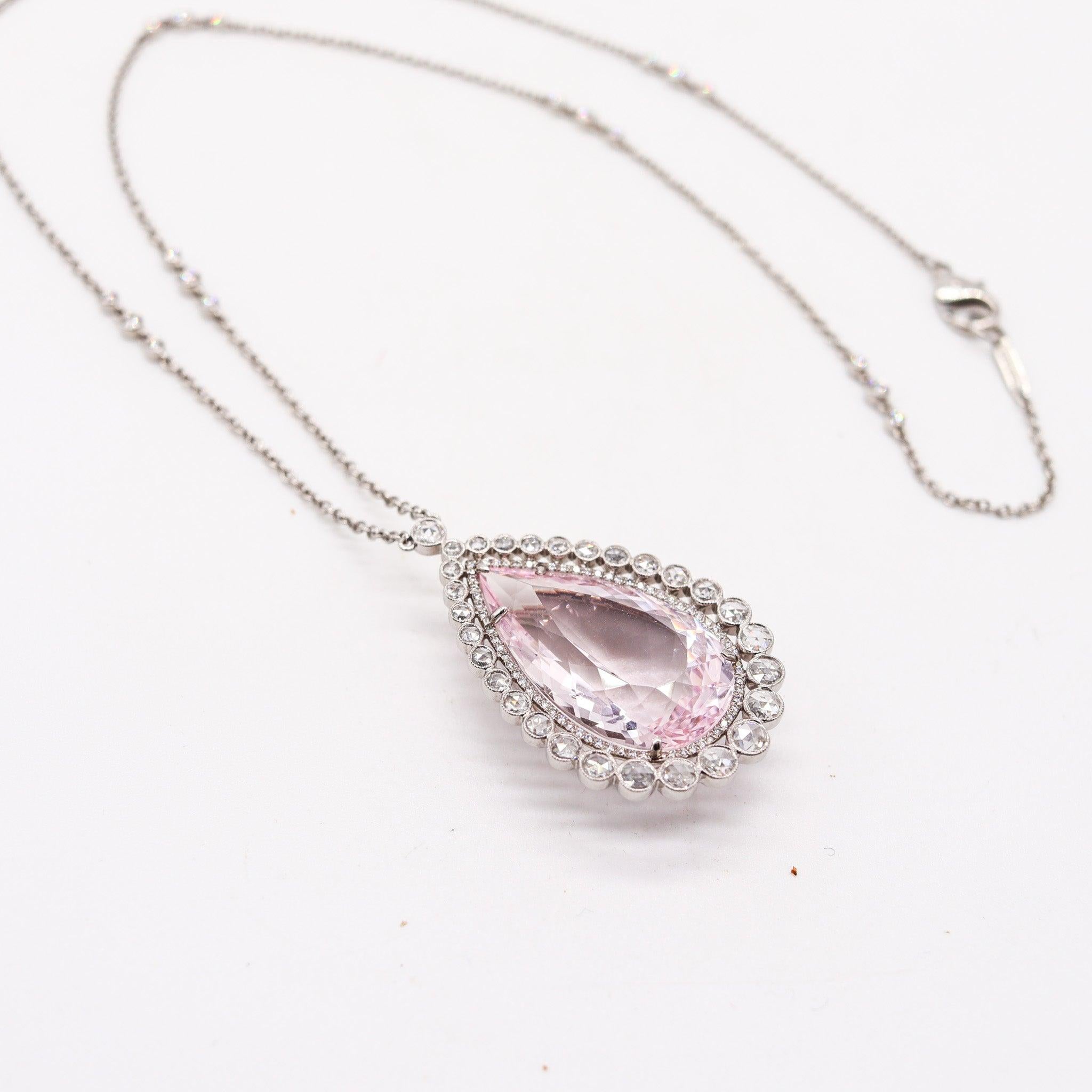 TIFFANY & CO. Deco Collar Largo De Platino Con Ctw De Kunzita Y Diamantes en Excelente estado para la venta en Miami, FL