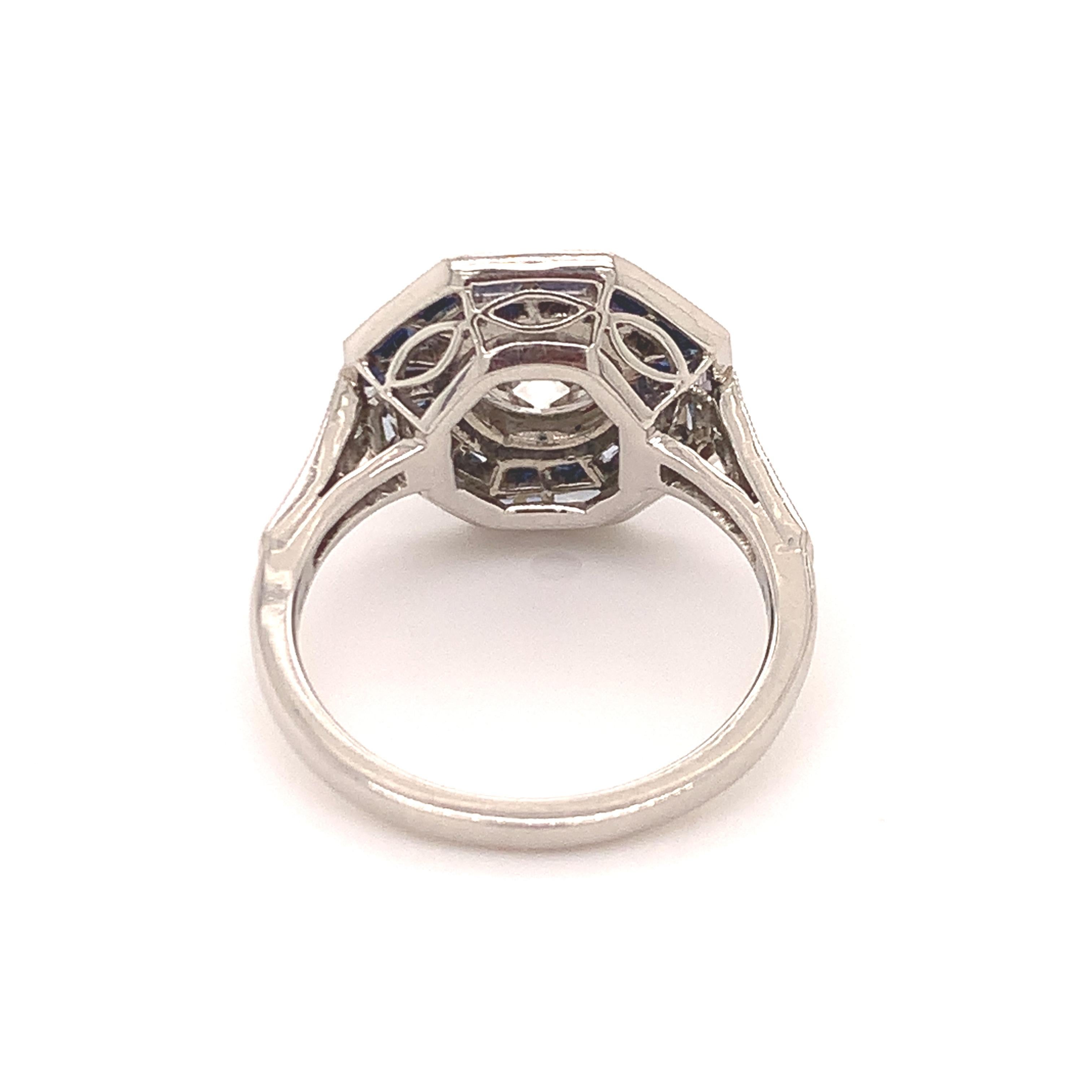 Brilliant Cut Tiffany & Co. Deco Revival Sapphire Diamond Octagonal Ring