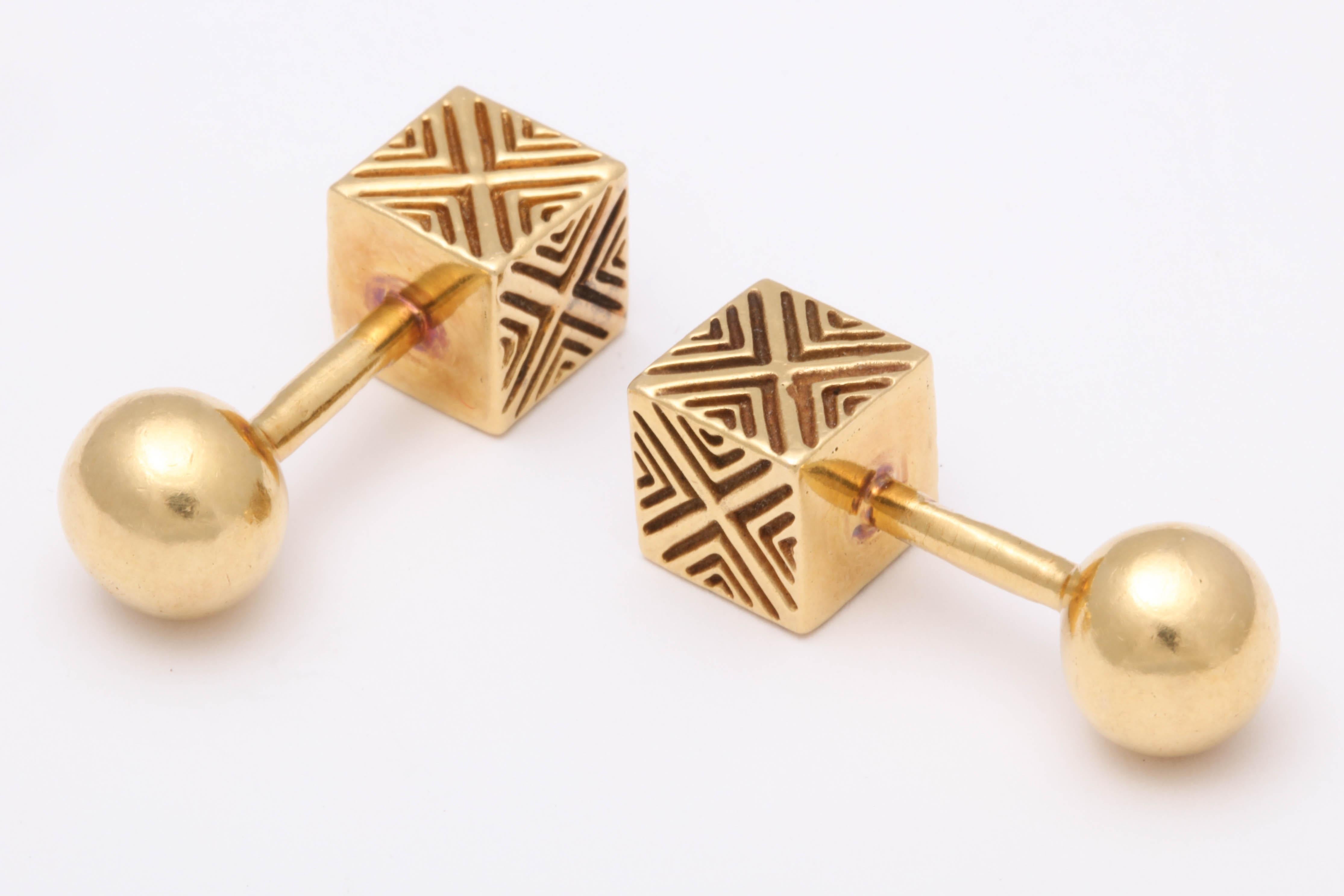 Modernist Tiffany & Co. Decorated Cube and Ball Cuff Links