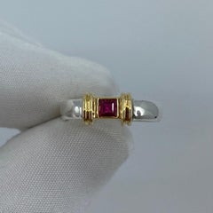 Tiffany & Co Deep Red Ruby 18k Yellow Gold and Silver Solitaire Ring