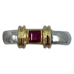 Tiffany & Co Deep Red Ruby 18k Yellow Gold and Silver Solitaire Ring