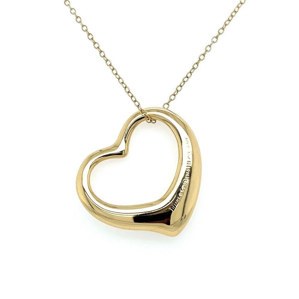 Modern TIFFANY & CO Designer Elsa Peretti Signed Large Open Heart Gold Necklace For Sale