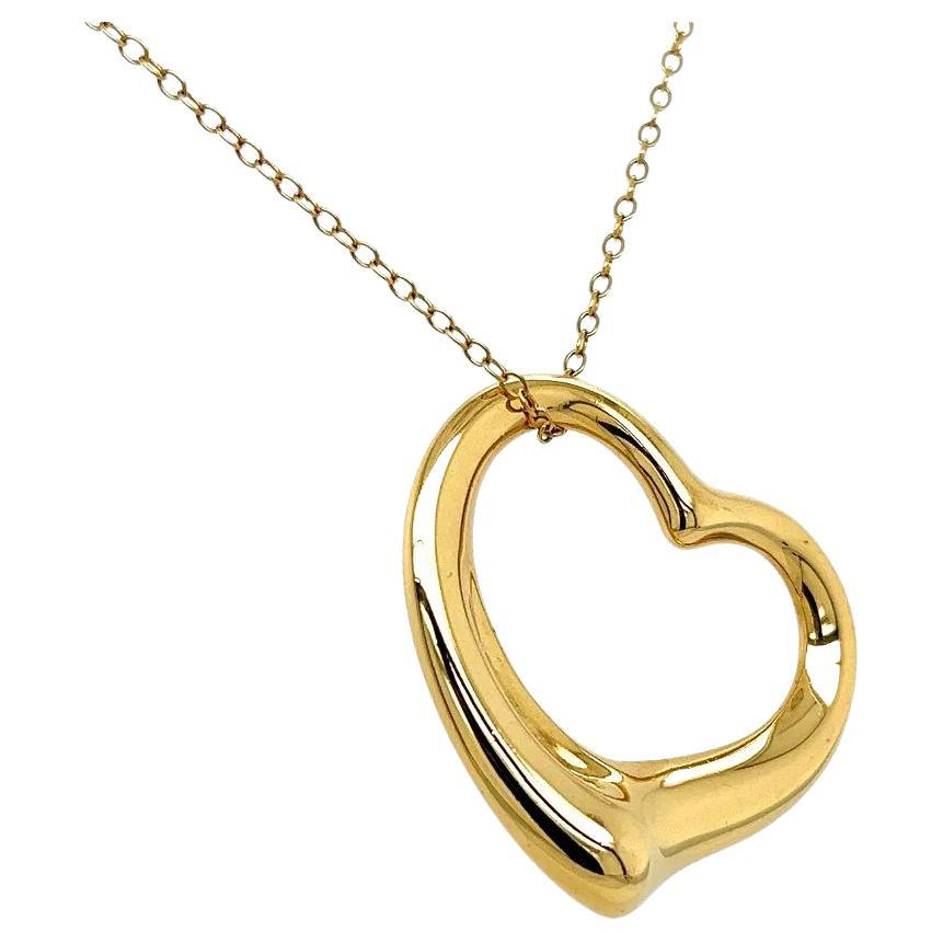 TIFFANY & CO Designer Elsa Peretti Signed Large Open Heart Gold Necklace For Sale