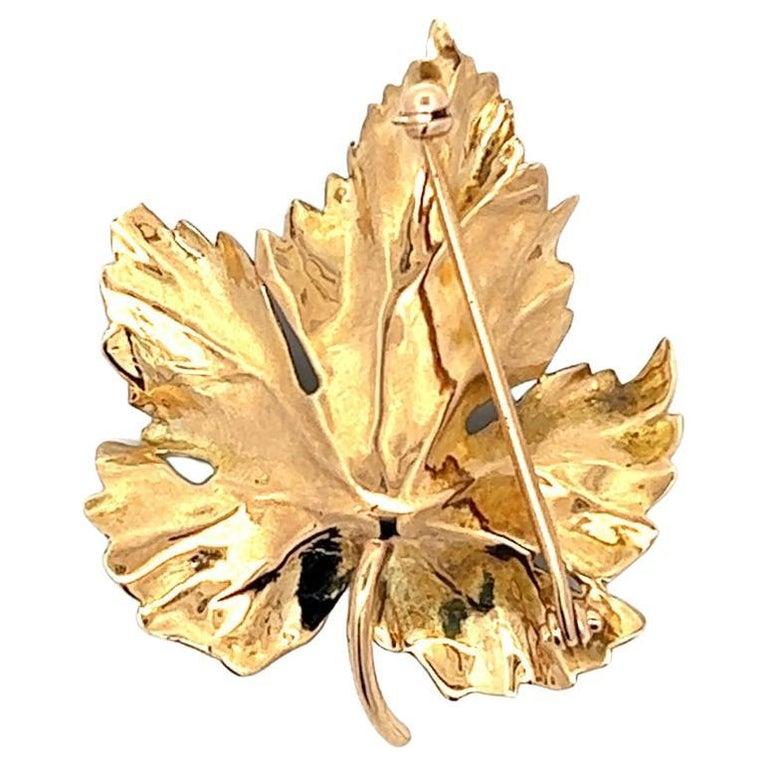 Tiffany & Co. Diamond 14 Karat Yellow Gold Maple Leaf Brooch 1
