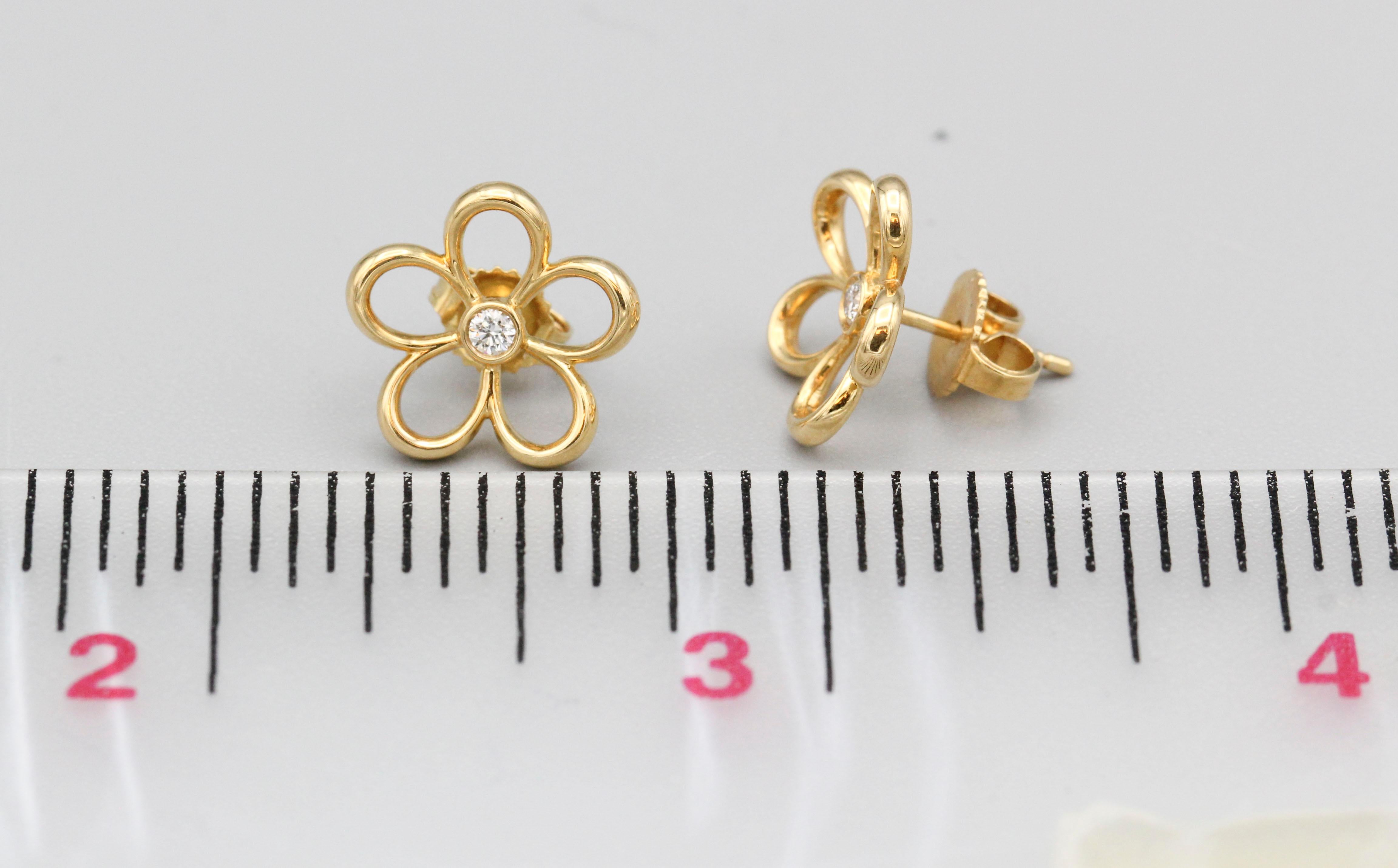 Tiffany & Co. Diamant 18 Karat Gold Offene Blumenohrringe (Rundschliff)