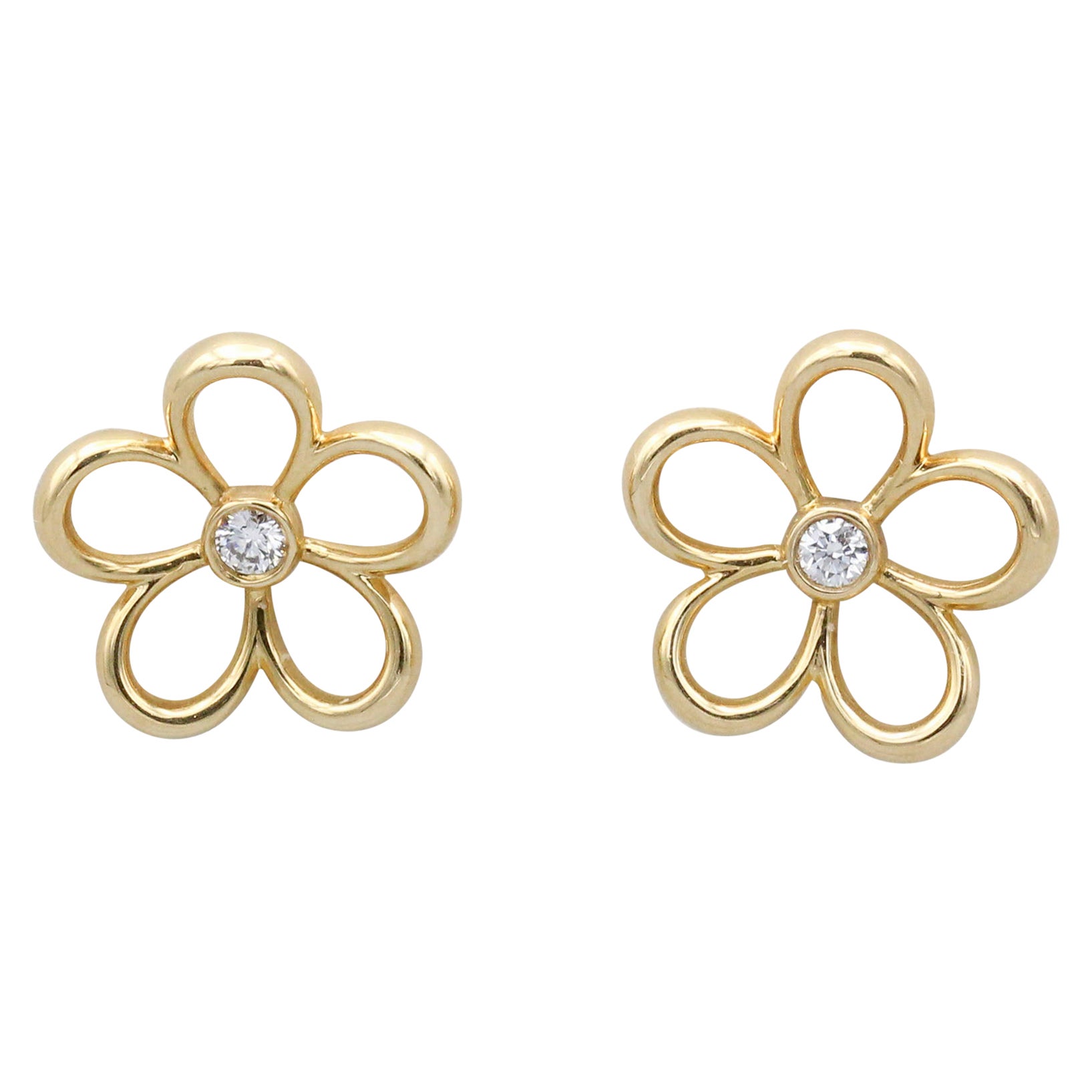 Tiffany & Co. Diamant 18 Karat Gold Offene Blumenohrringe