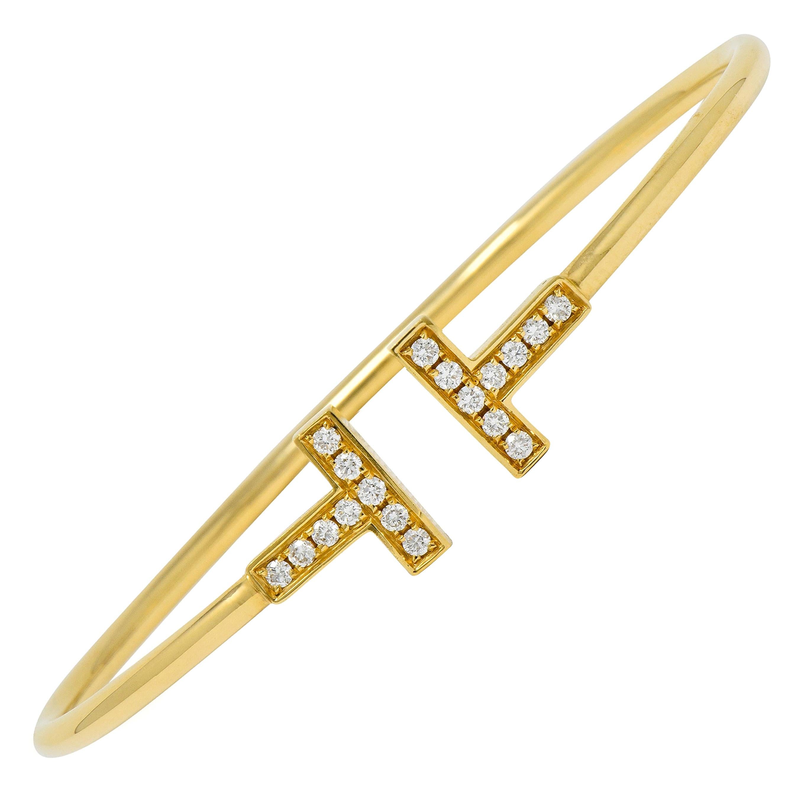 Tiffany & Co. Diamond 18 Karat Gold Tiffany & Co. T Flexible Cuff Bracelet