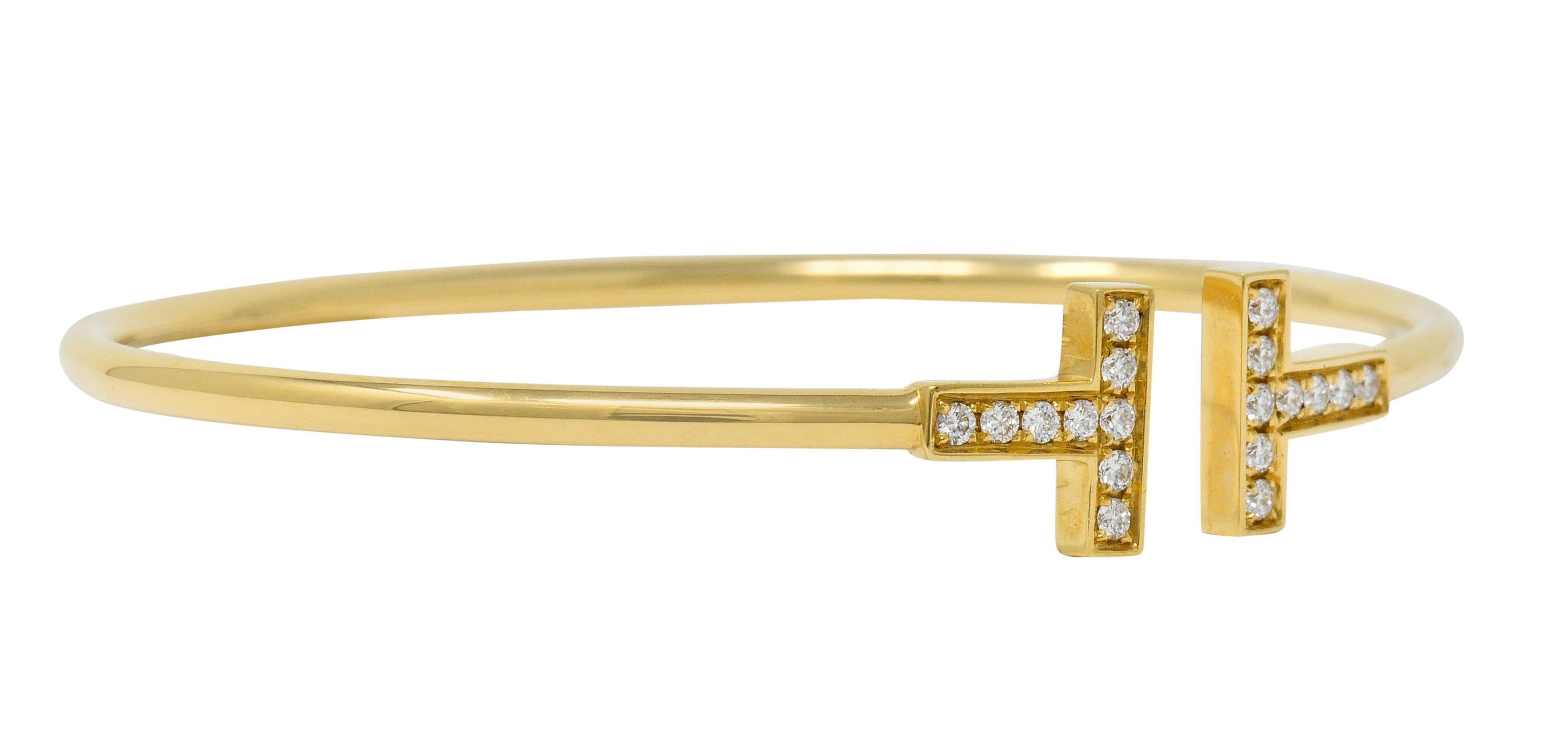 Contemporary Tiffany & Co. Diamond 18 Karat Gold Tiffany & Co. T Flexible Cuff Bracelet