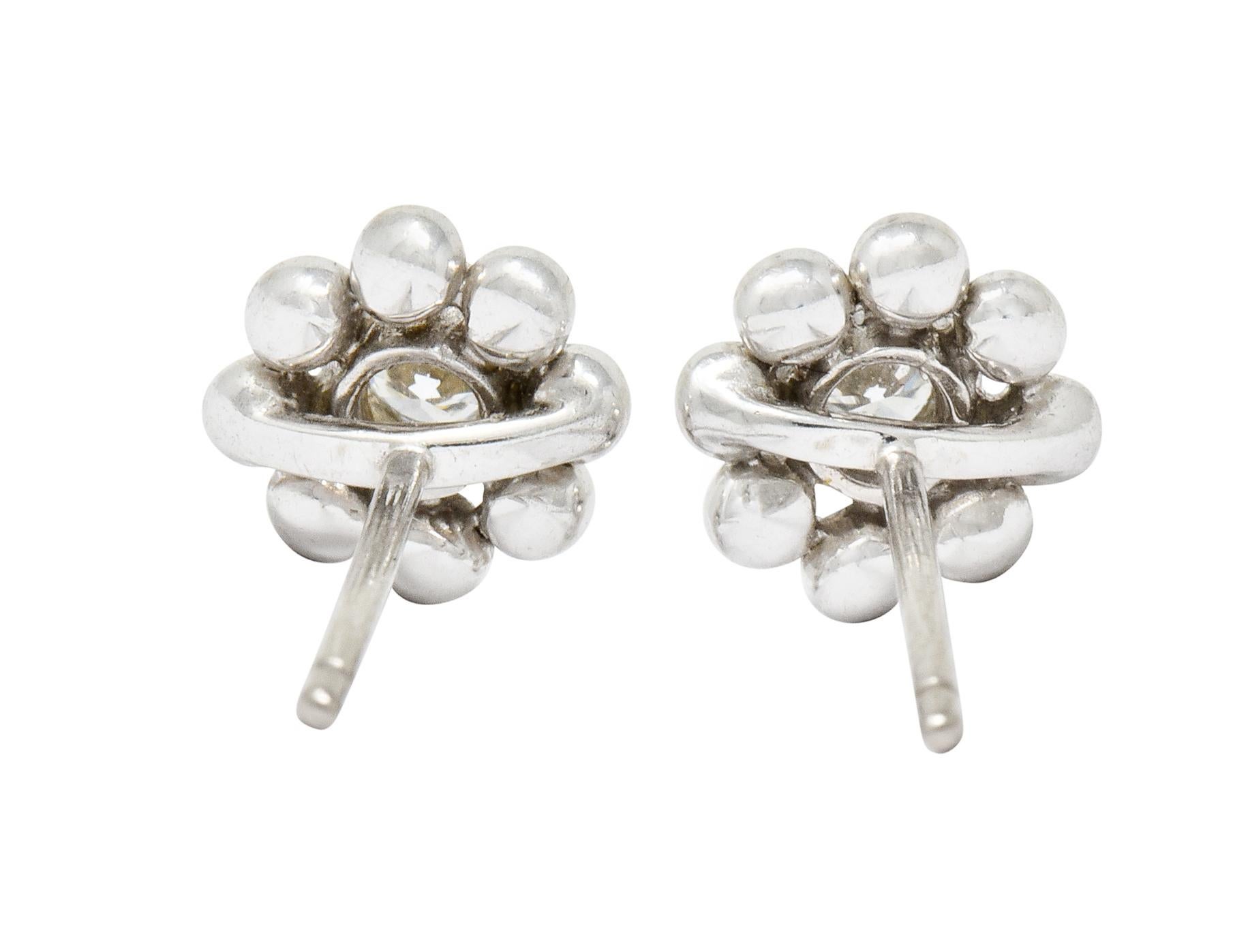 Tiffany & Co. Diamond 18 Karat White Gold Floral Cluster Stud Earrings In Excellent Condition In Philadelphia, PA