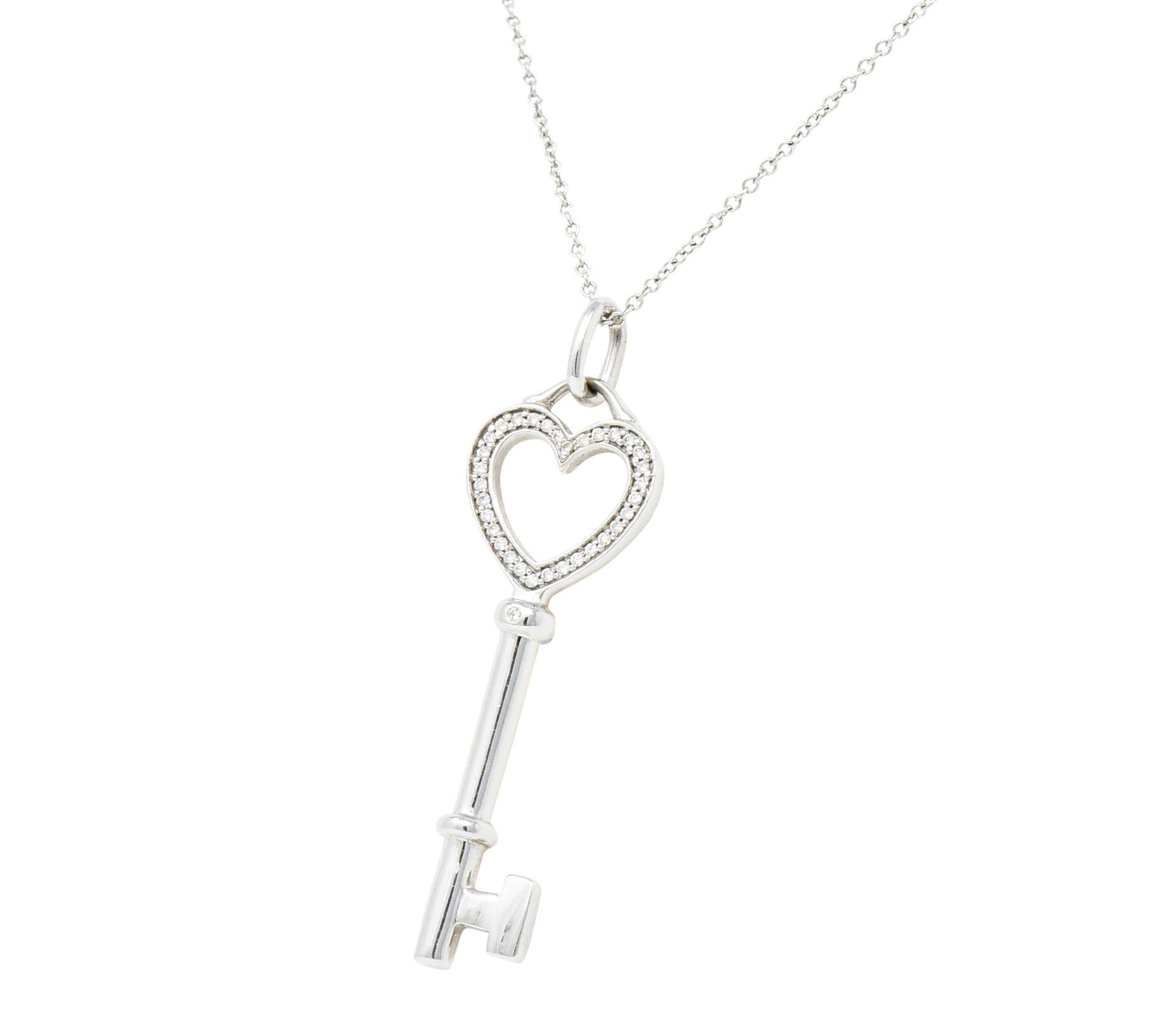 white gold heart key necklace