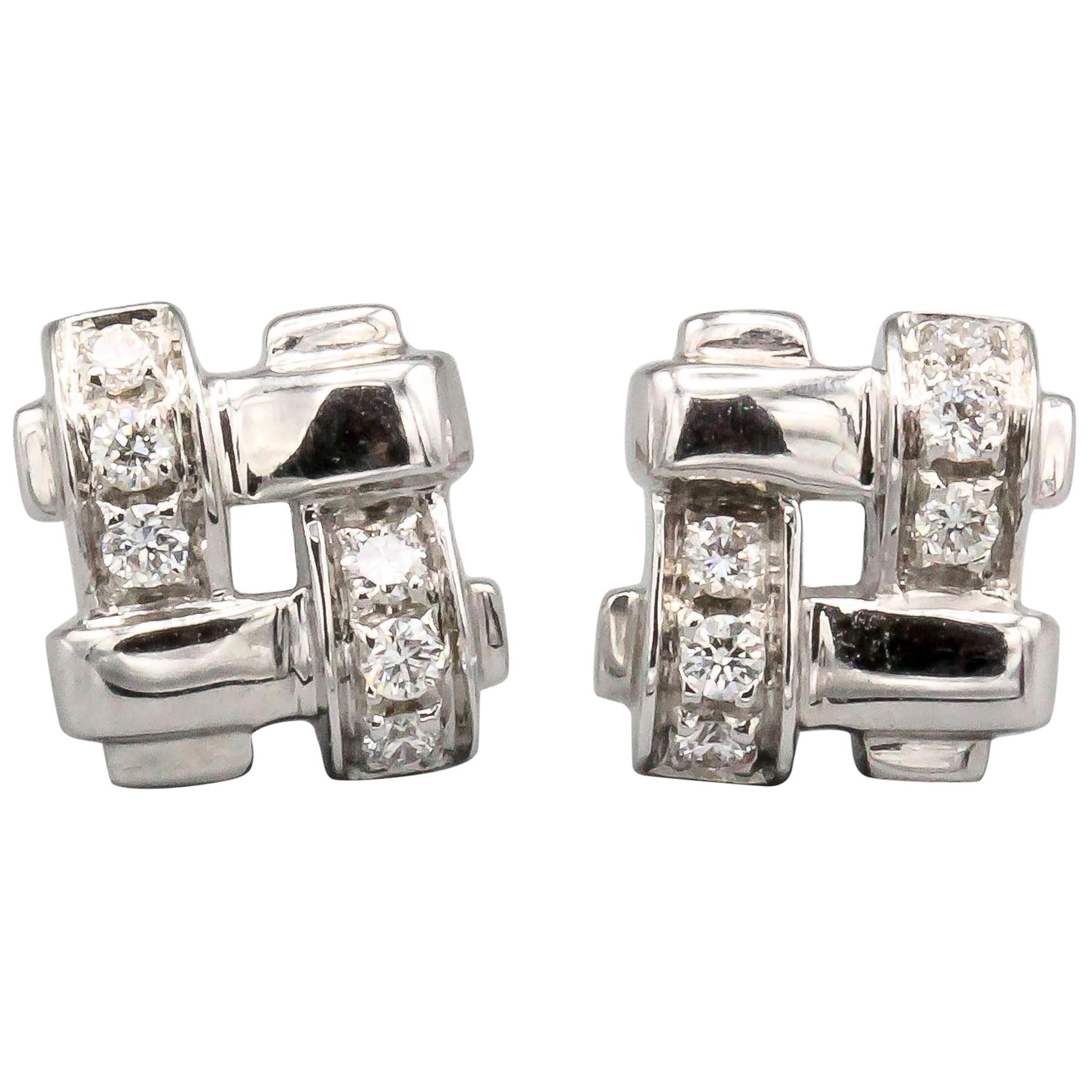 Tiffany & Co. Diamond 18 Karat White Gold Woven Stud Earrings