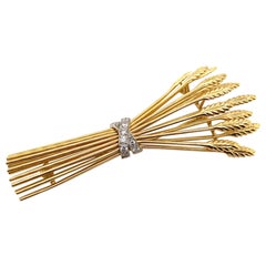 Tiffany & Co. Diamond 18 Karat Yellow Gold Platinum Wheat Sheaf Brooch