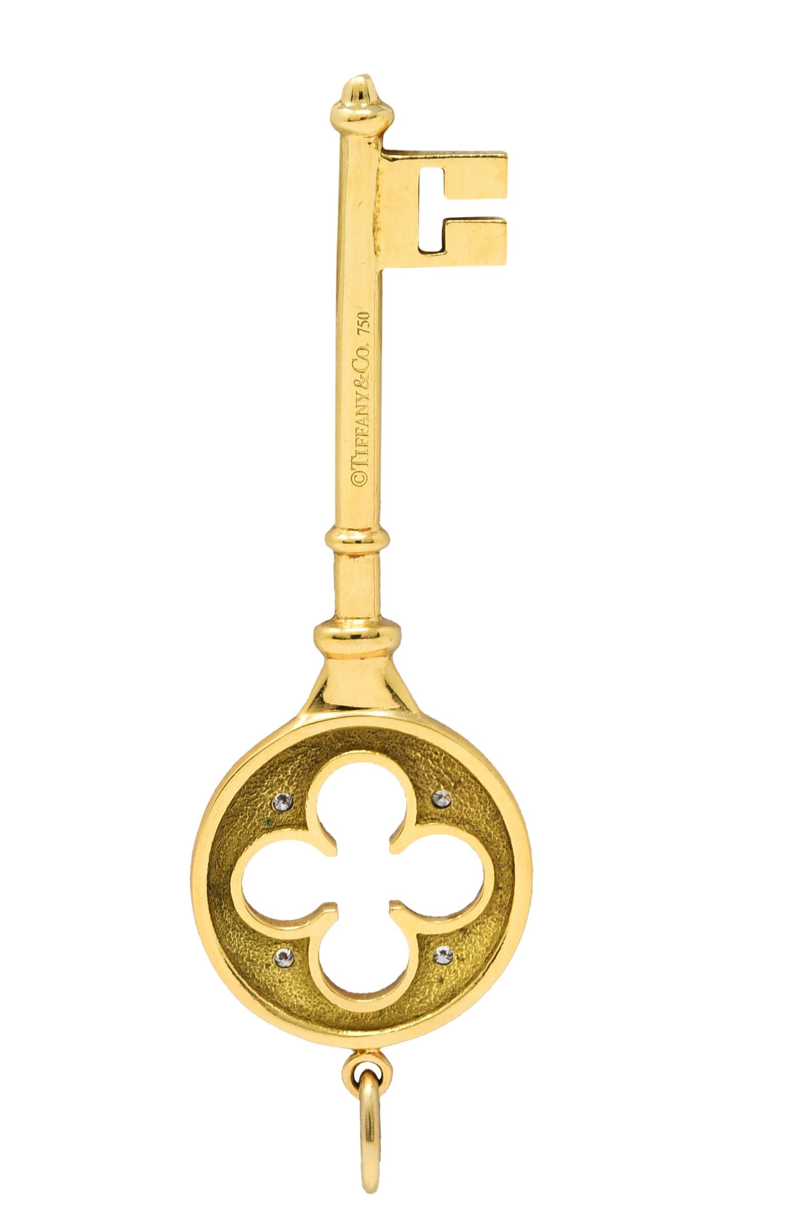 Contemporary Tiffany & Co. Diamond 18 Karat Yellow Gold Quatrefoil Key Pendant