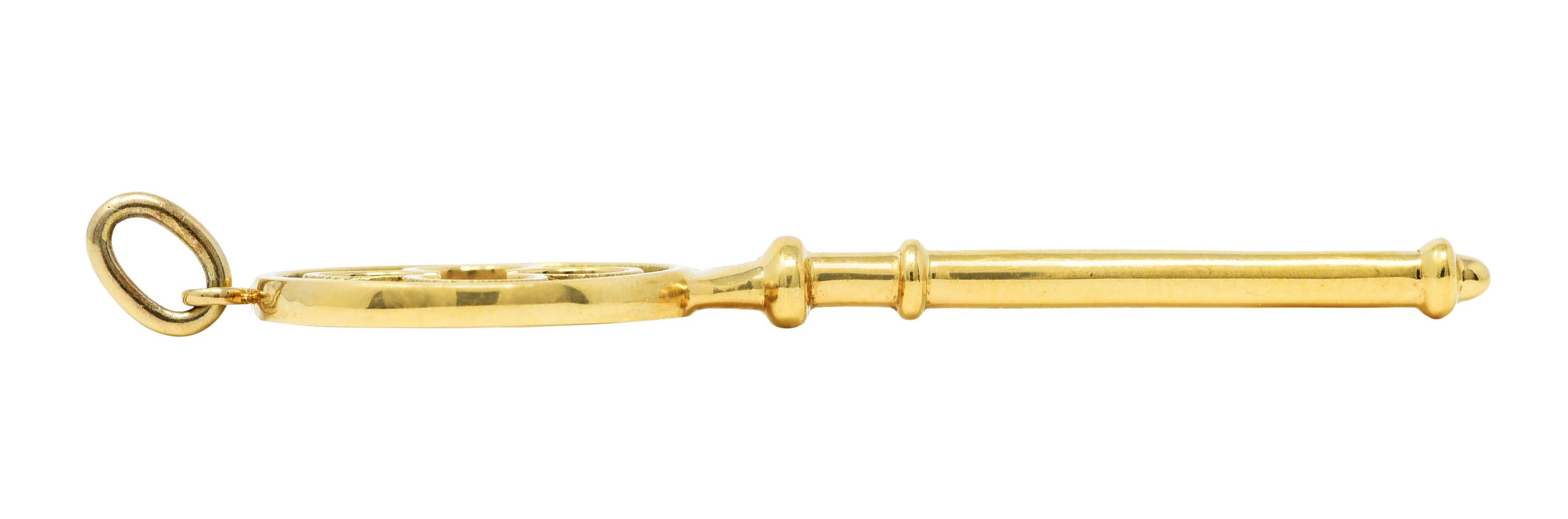 Tiffany & Co. Diamond 18 Karat Yellow Gold Quatrefoil Key Pendant In Excellent Condition In Philadelphia, PA