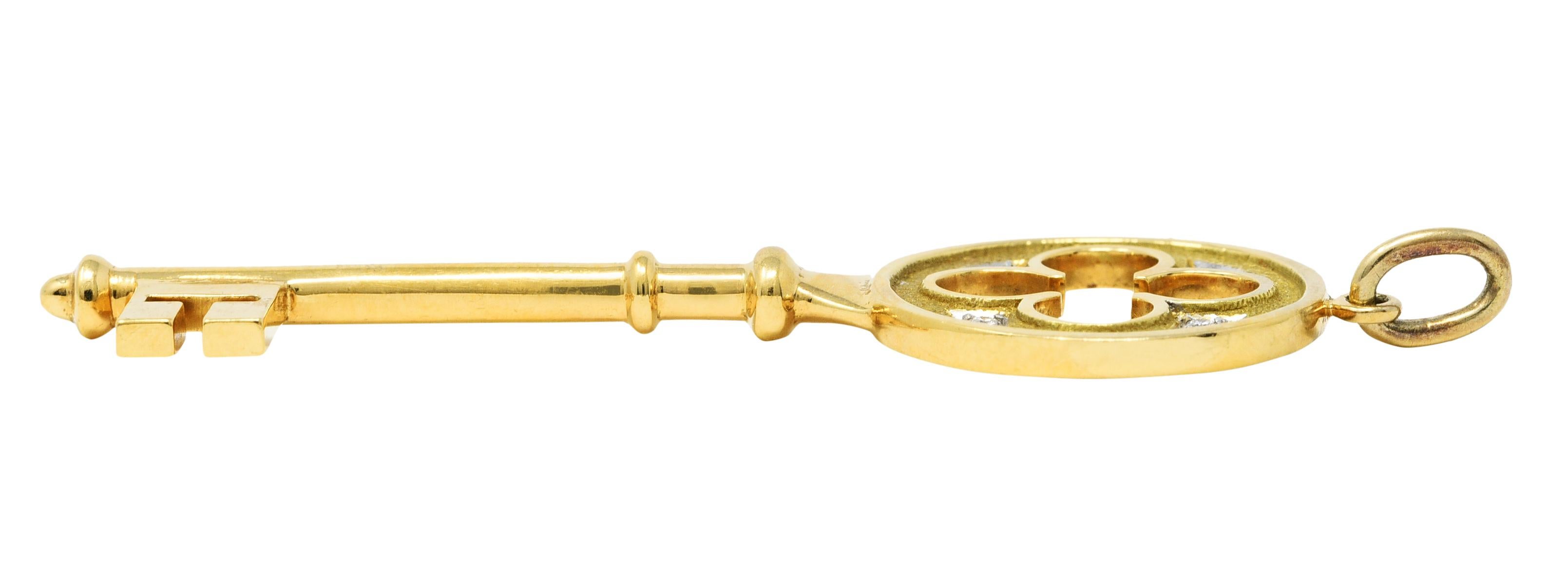 Women's or Men's Tiffany & Co. Diamond 18 Karat Yellow Gold Quatrefoil Key Pendant