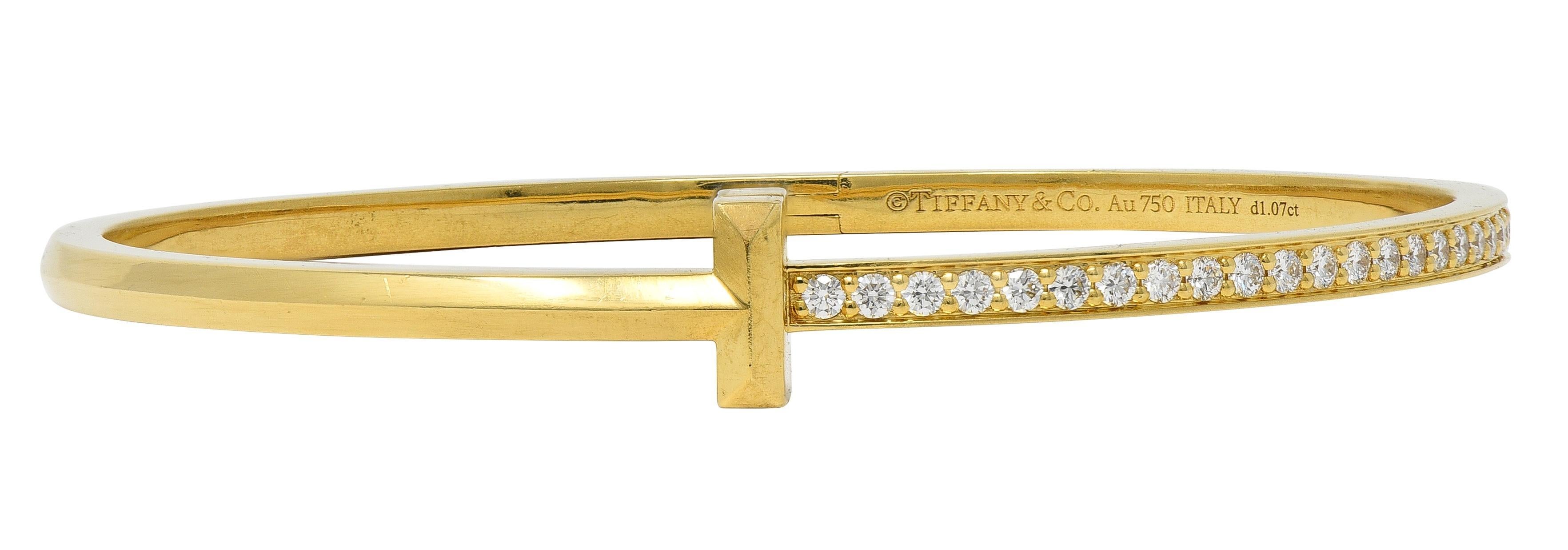 Tiffany & Co. Diamond 18 Karat Yellow Gold T1 Rolling Bangle Bracelet For Sale 4