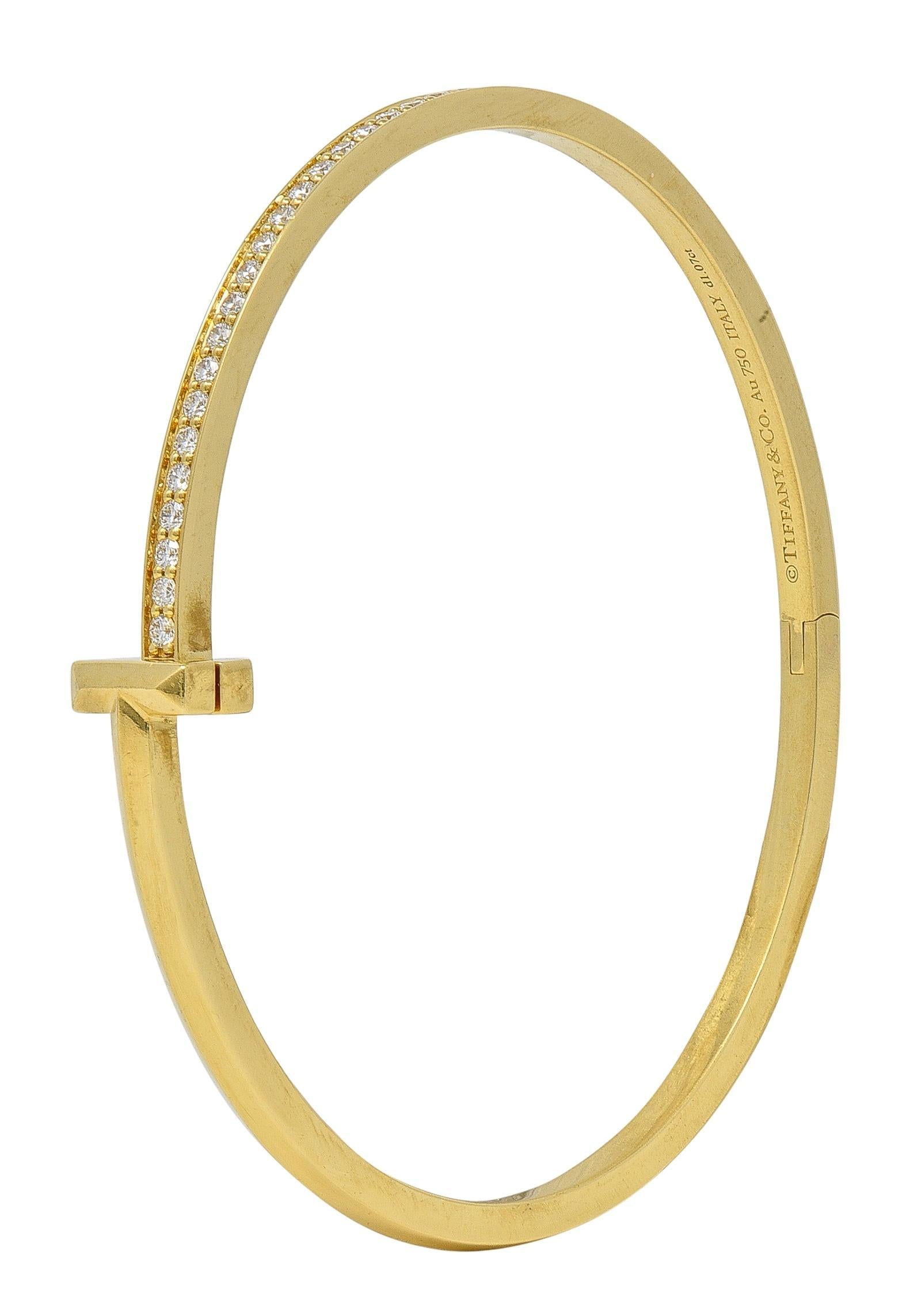 Contemporary Tiffany & Co. Diamond 18 Karat Yellow Gold T1 Rolling Bangle Bracelet For Sale