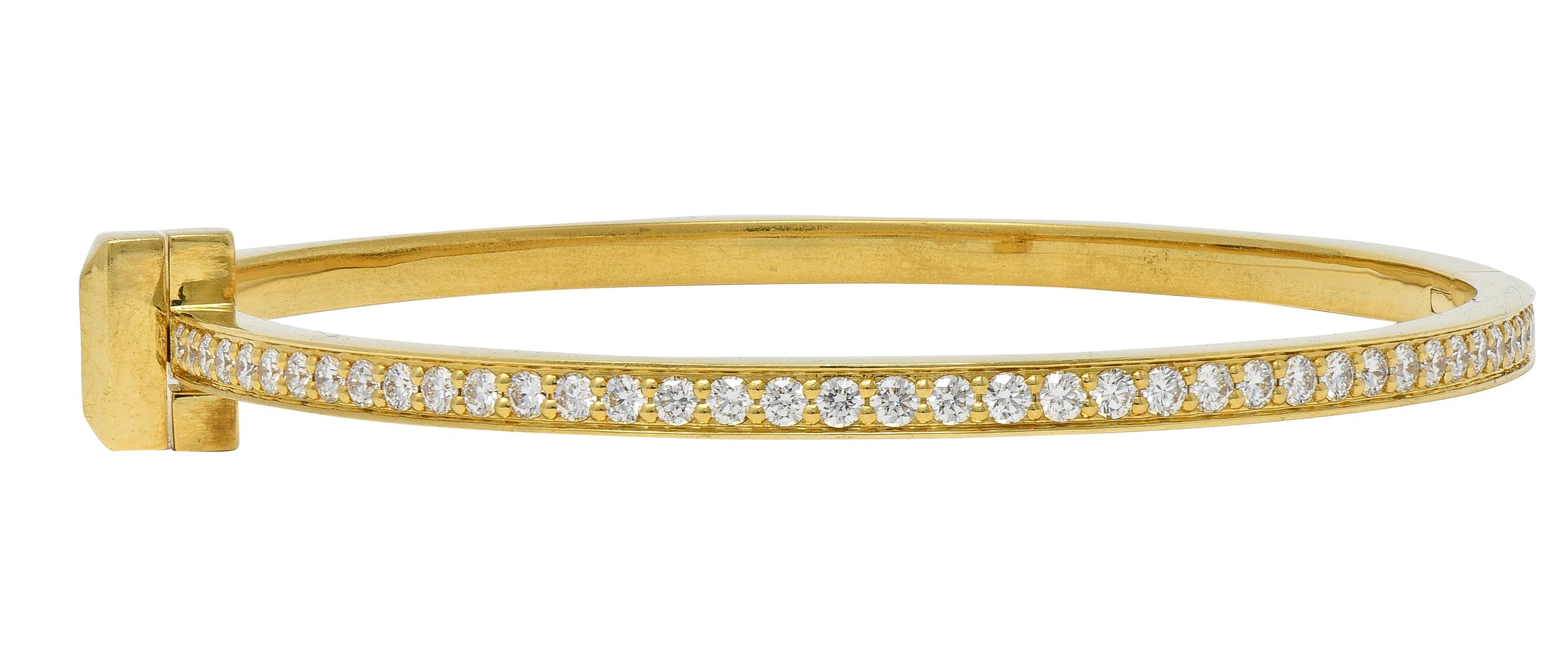 Women's Tiffany & Co. Diamond 18 Karat Yellow Gold T1 Rolling Bangle Bracelet For Sale
