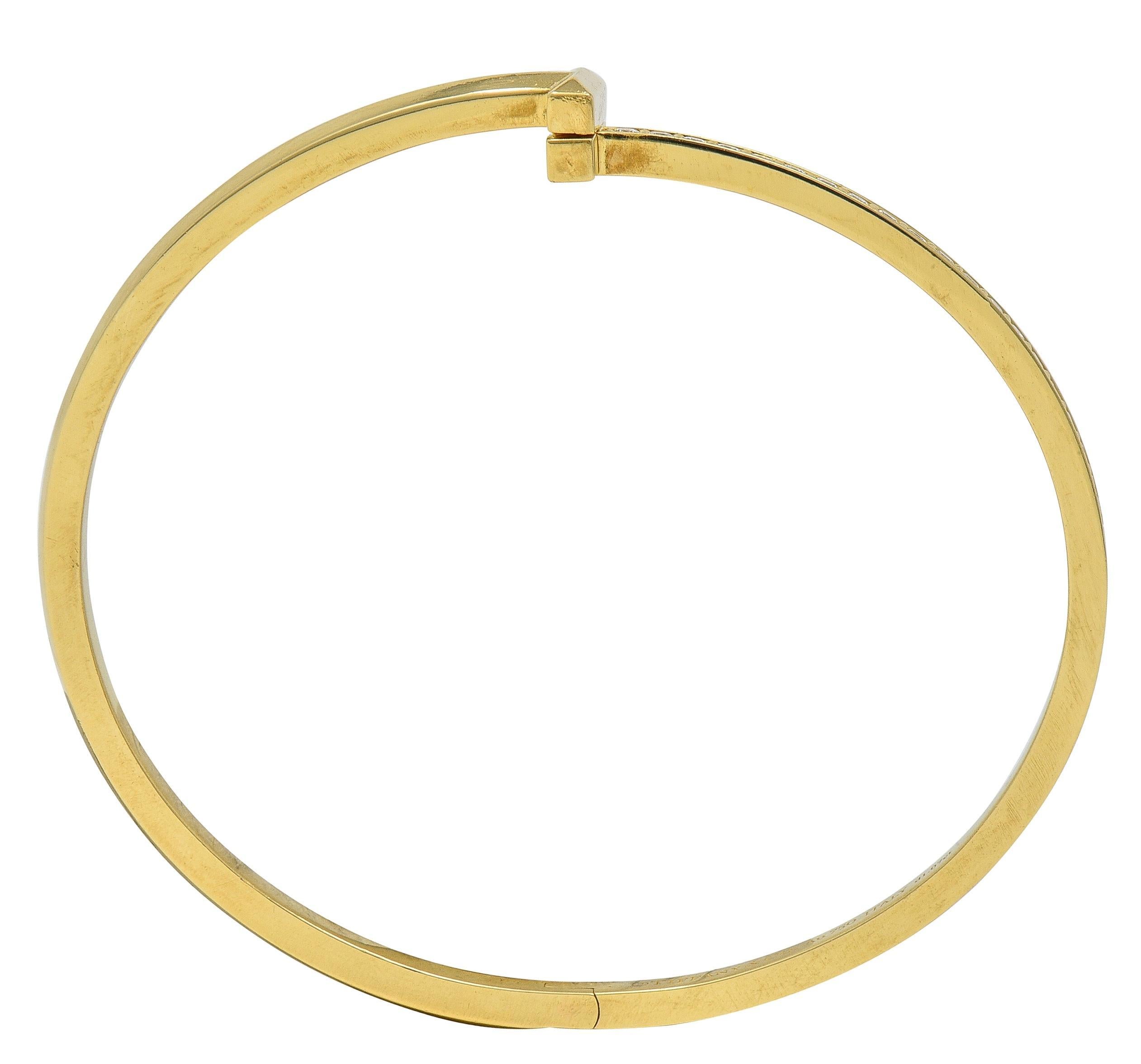 Tiffany & Co. Diamond 18 Karat Yellow Gold T1 Rolling Bangle Bracelet For Sale 2