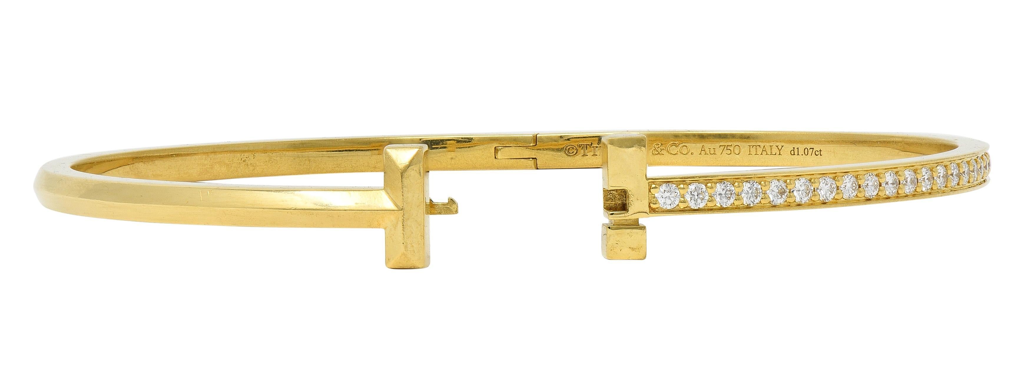 Tiffany & Co. Diamond 18 Karat Yellow Gold T1 Rolling Bangle Bracelet For Sale 3