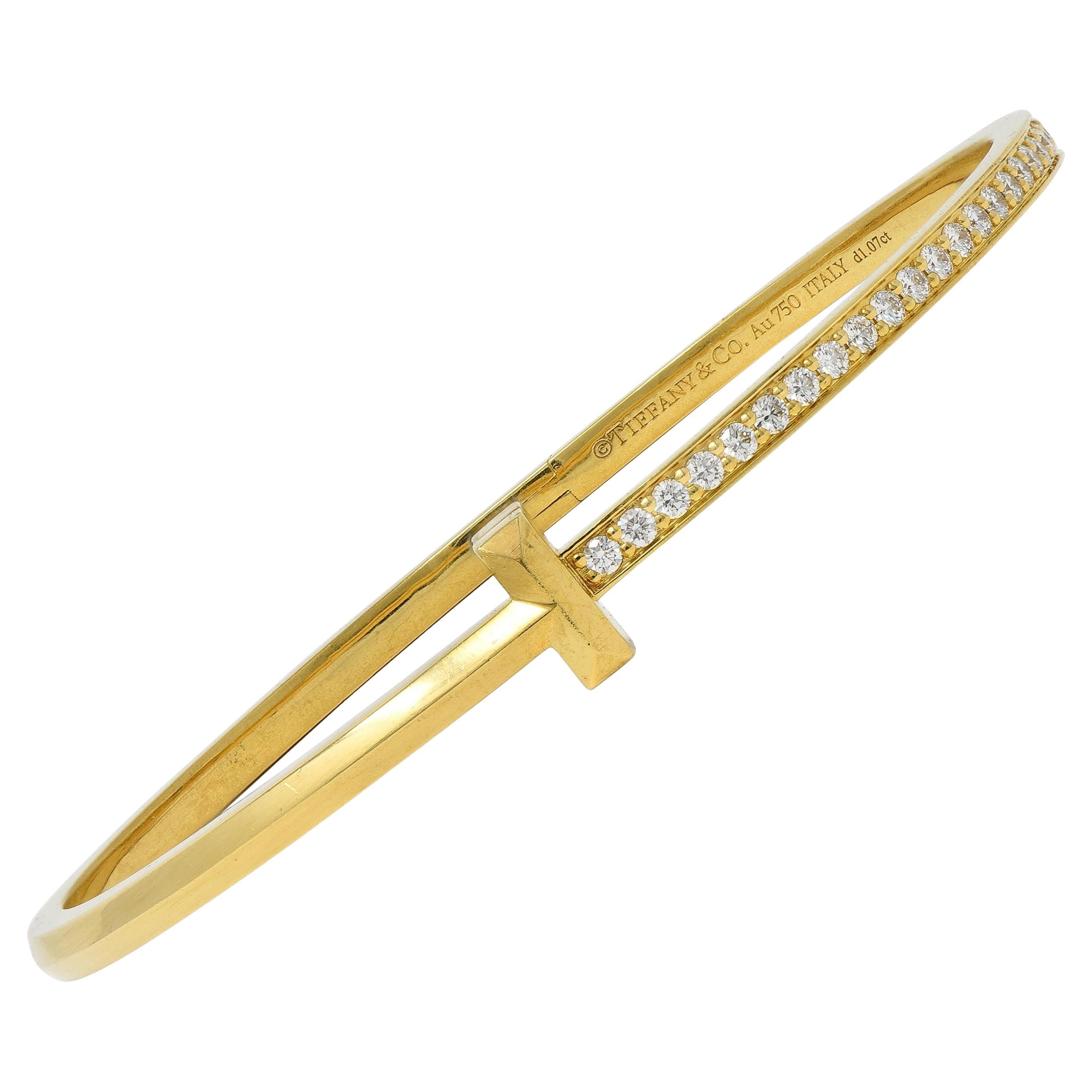 Tiffany & Co. Diamond 18 Karat Yellow Gold T1 Rolling Bangle Bracelet