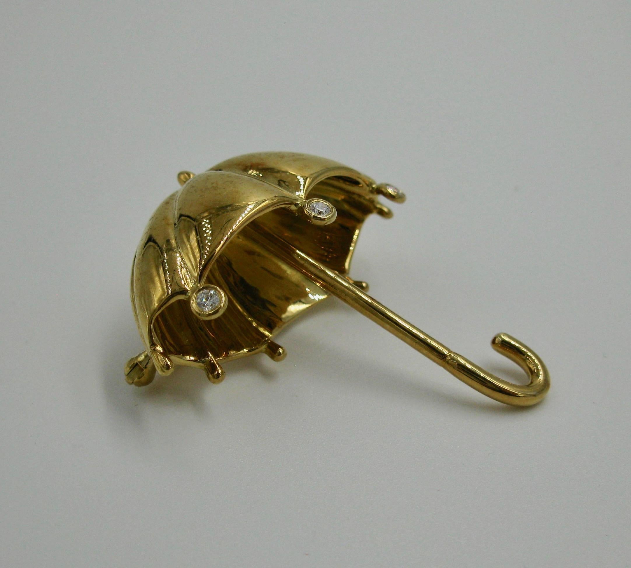 Contemporary Tiffany & Co. Diamond 18 Karat Yellow Gold Umbrella Brooch Pin Retro