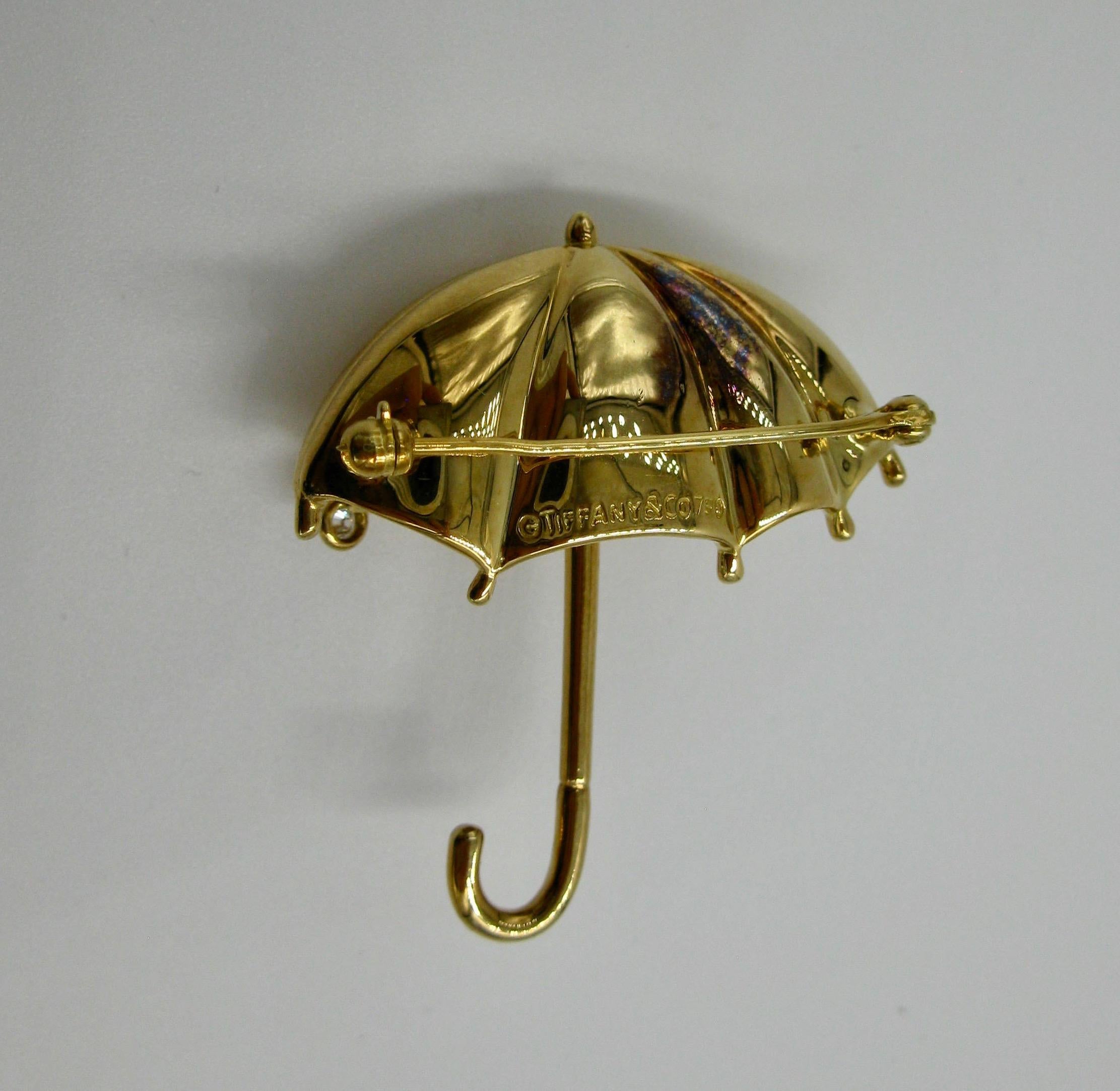 Tiffany & Co. Diamond 18 Karat Yellow Gold Umbrella Brooch Pin Retro In Good Condition In New York, NY